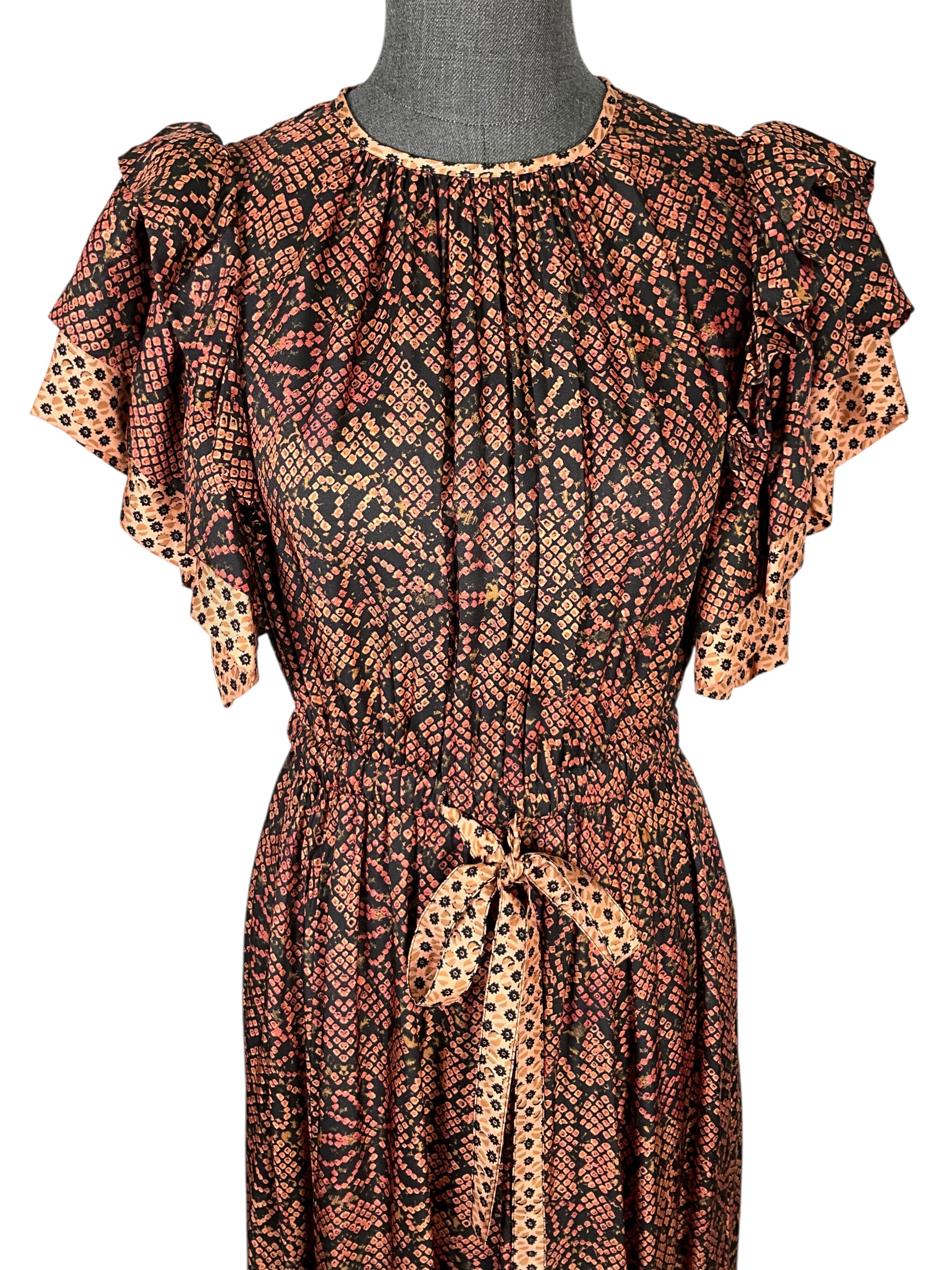 Ulla Johnson Printed Ruffle Sleeve Midi Dress Size S