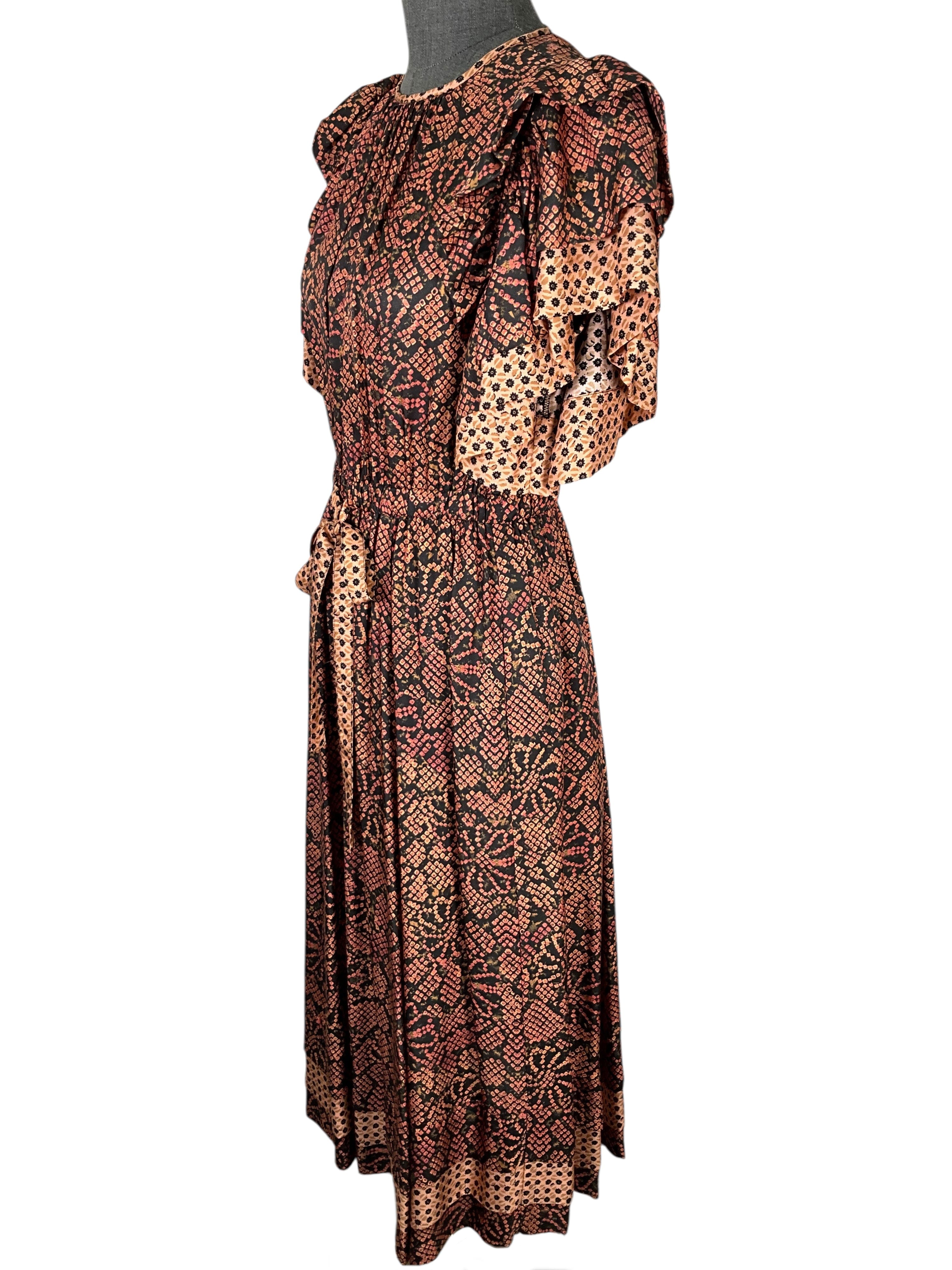 Ulla Johnson Printed Ruffle Sleeve Midi Dress Size S