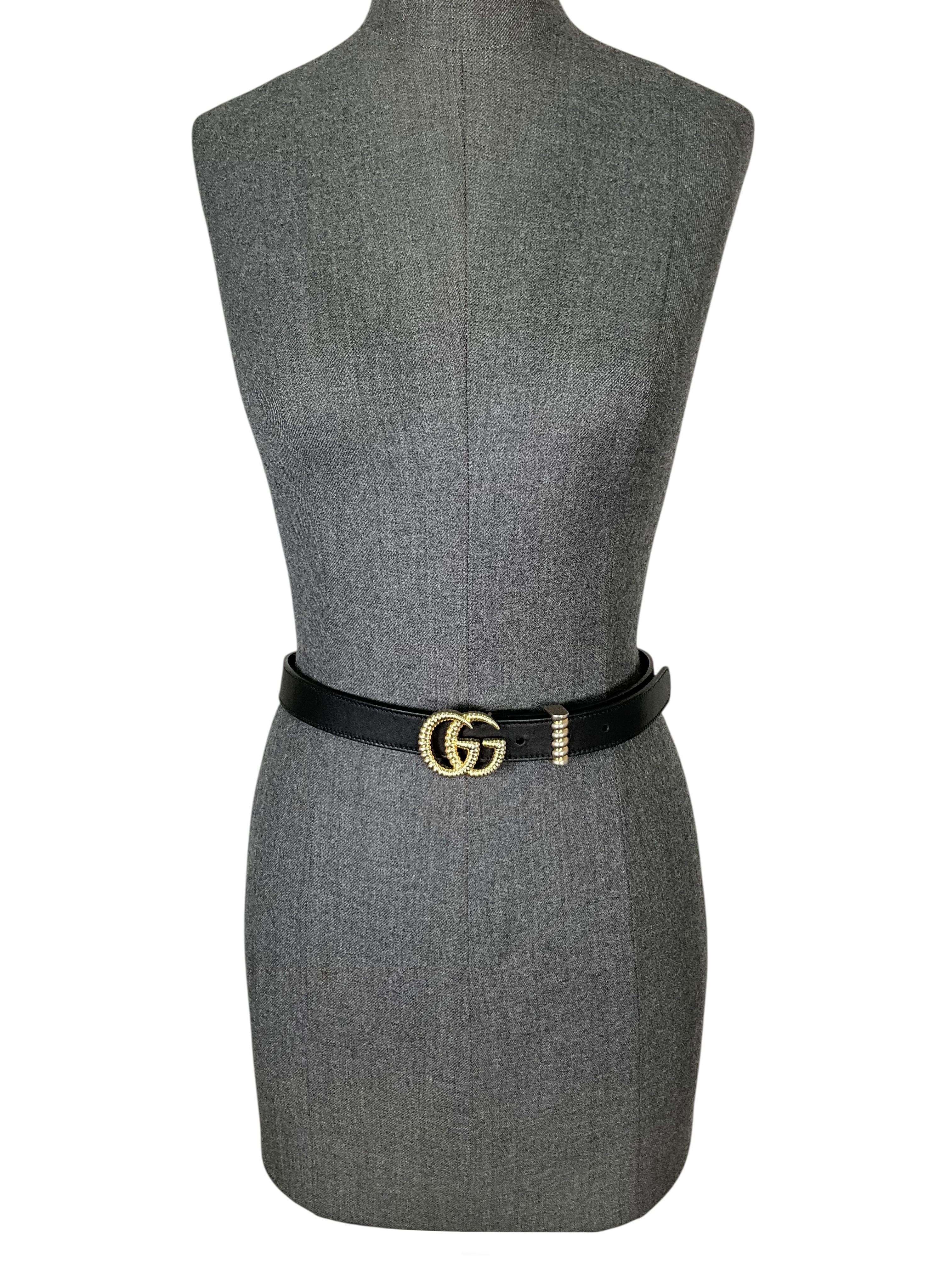 GUCCI GG Marmont Torchon Thin Leather Belt Size 75