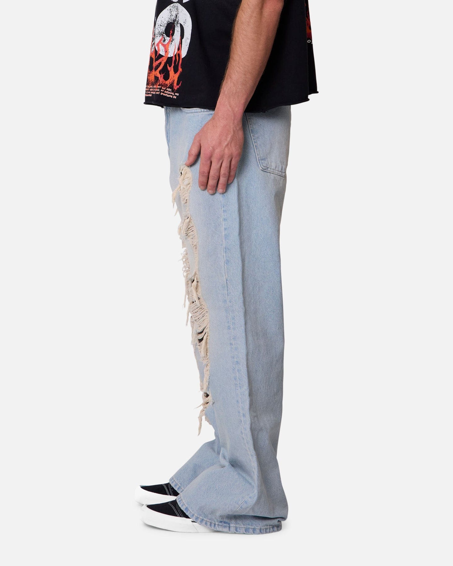 MNML Distressed Kick Flare Denim Jeans Blue