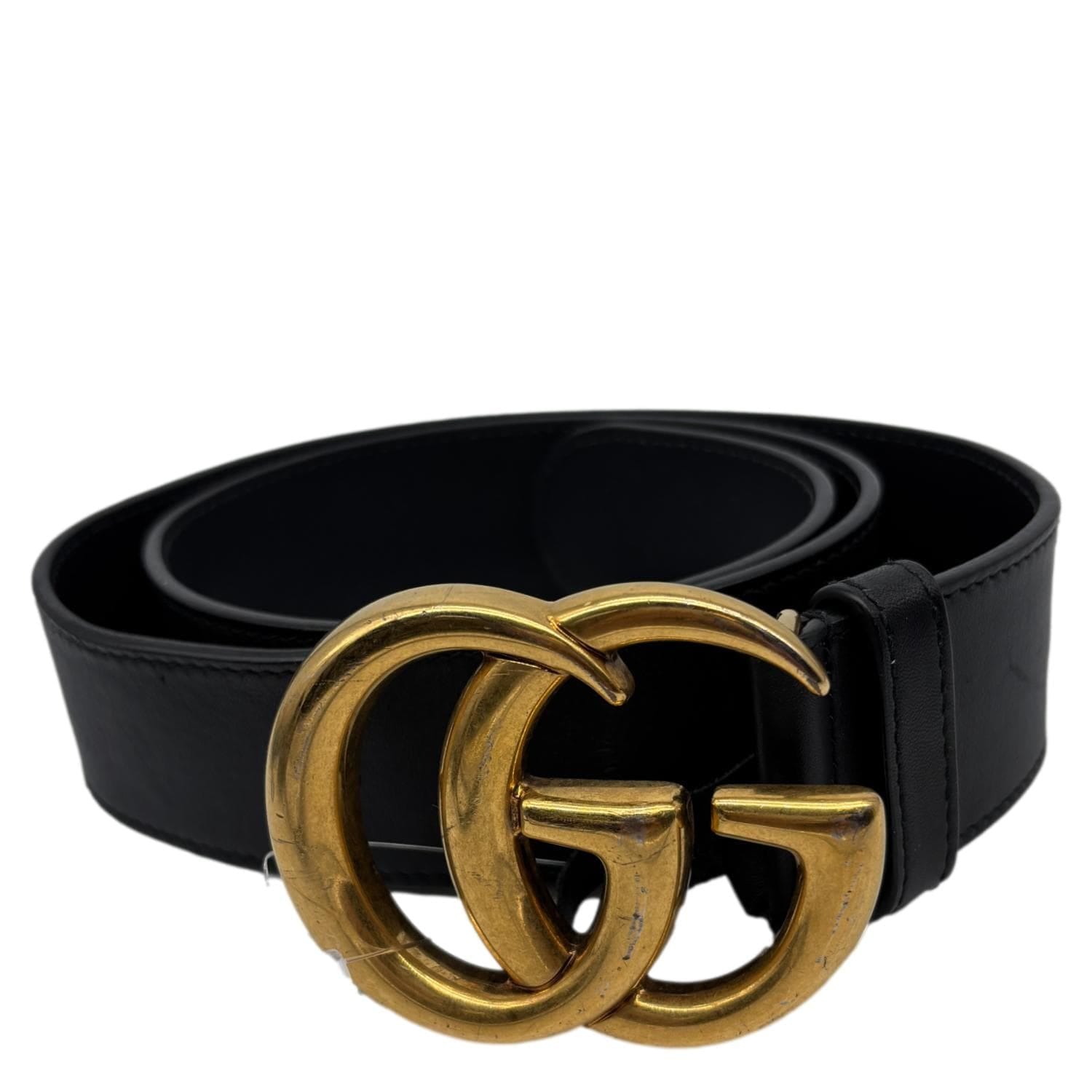 GUCCI Double G Marmont Buckle Smooth Leather Belt Size 75.30 Black 400593