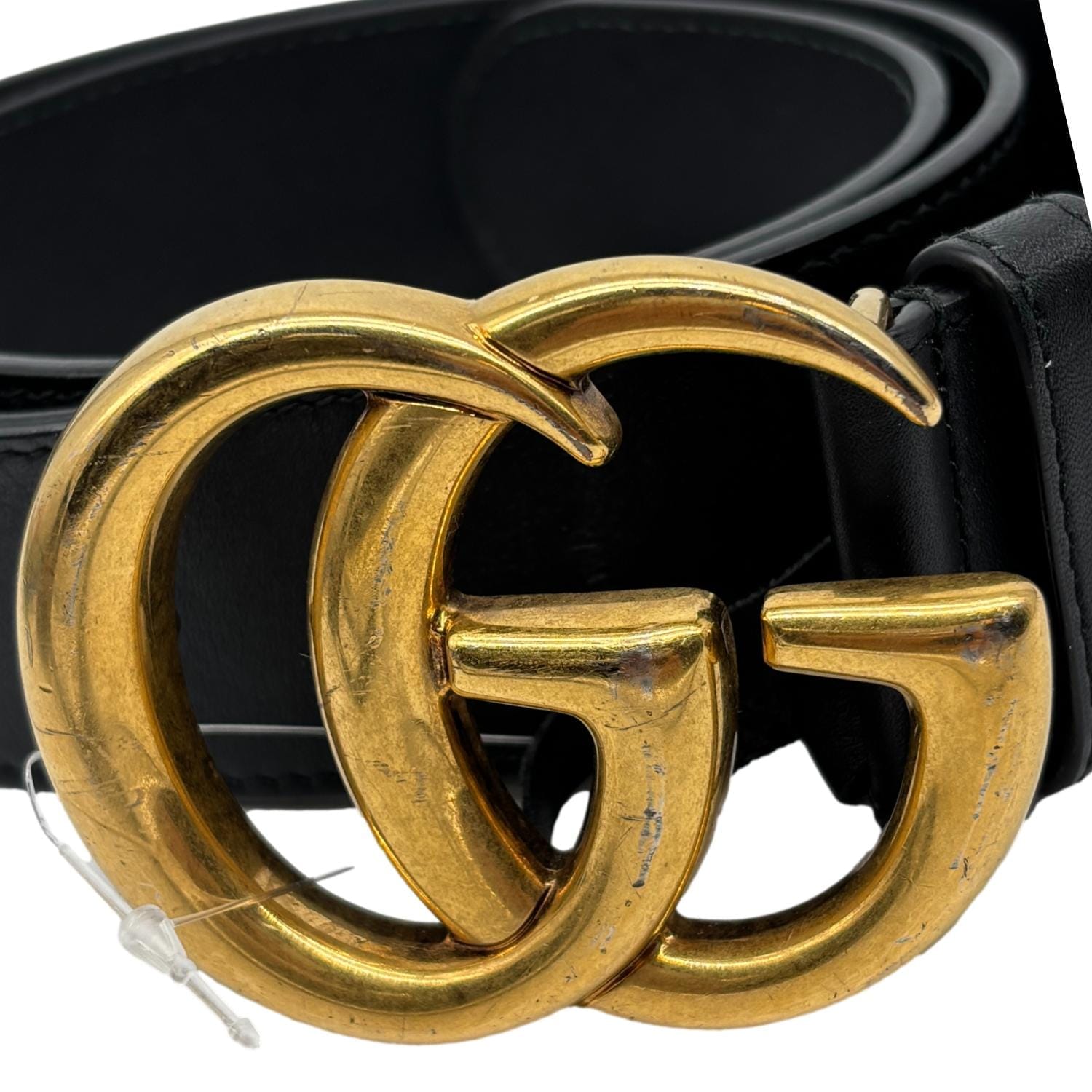 GUCCI Double G Marmont Buckle Smooth Leather Belt Size 75.30 Black 400593