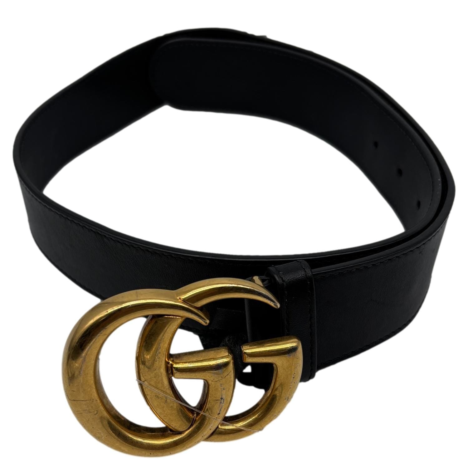 GUCCI Double G Marmont Buckle Smooth Leather Belt Size 75.30 Black 400593