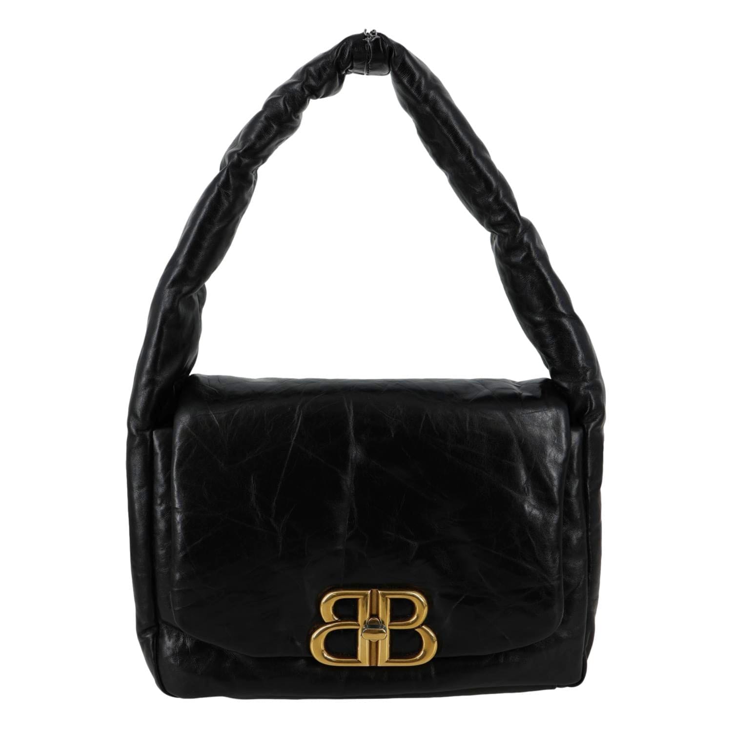 BALENCIAGA Monaco Calfskin Leather Shoulder Bag Black