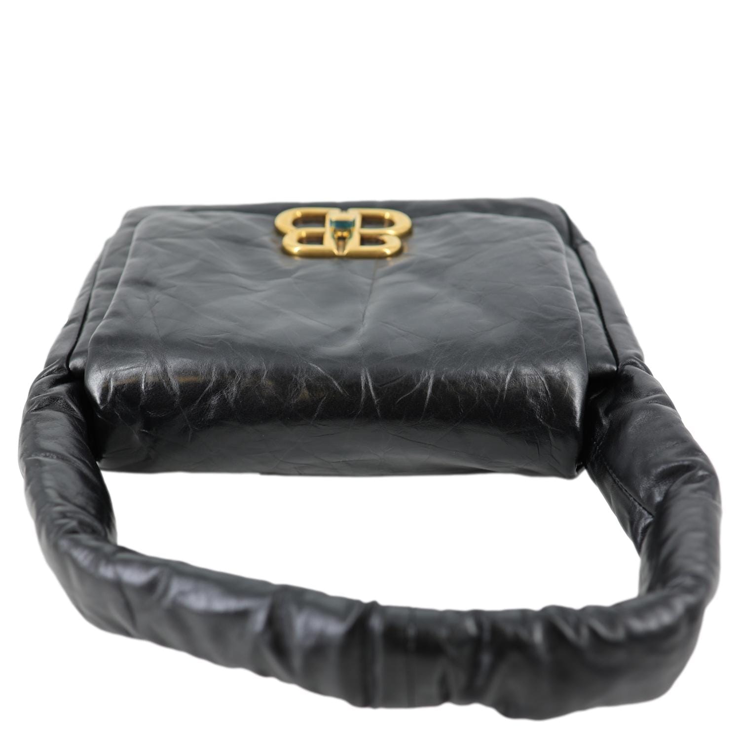 BALENCIAGA Monaco Calfskin Leather Shoulder Bag Black