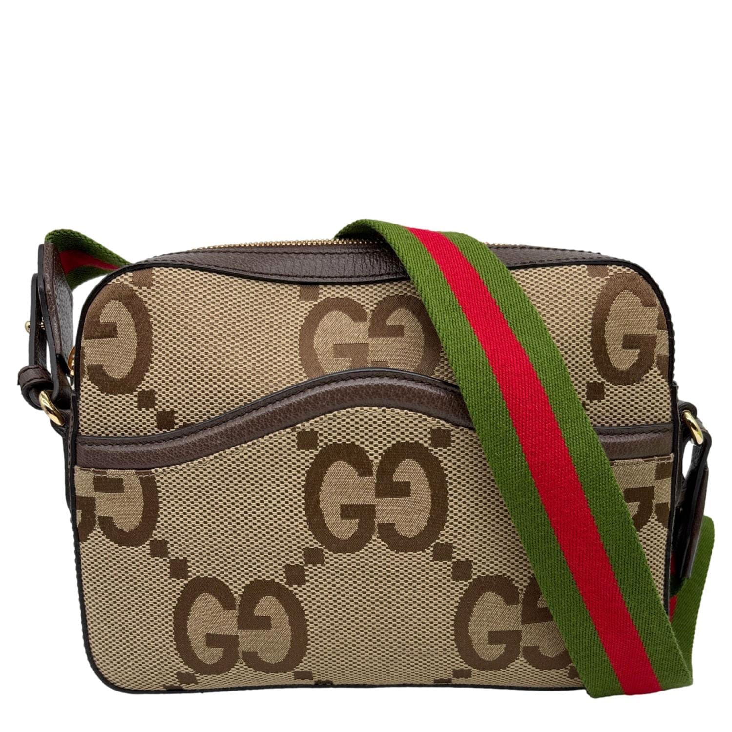 GUCCI GG Monogram Jumbo Canvas Dollar Web Messenger Bag Beige 675891