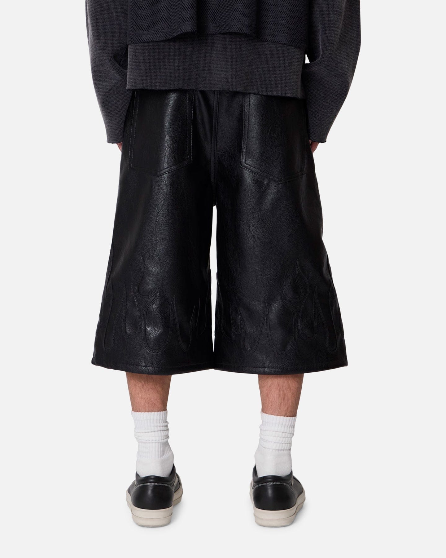 MNML Ultra Baggy Leather Flame Shorts Black