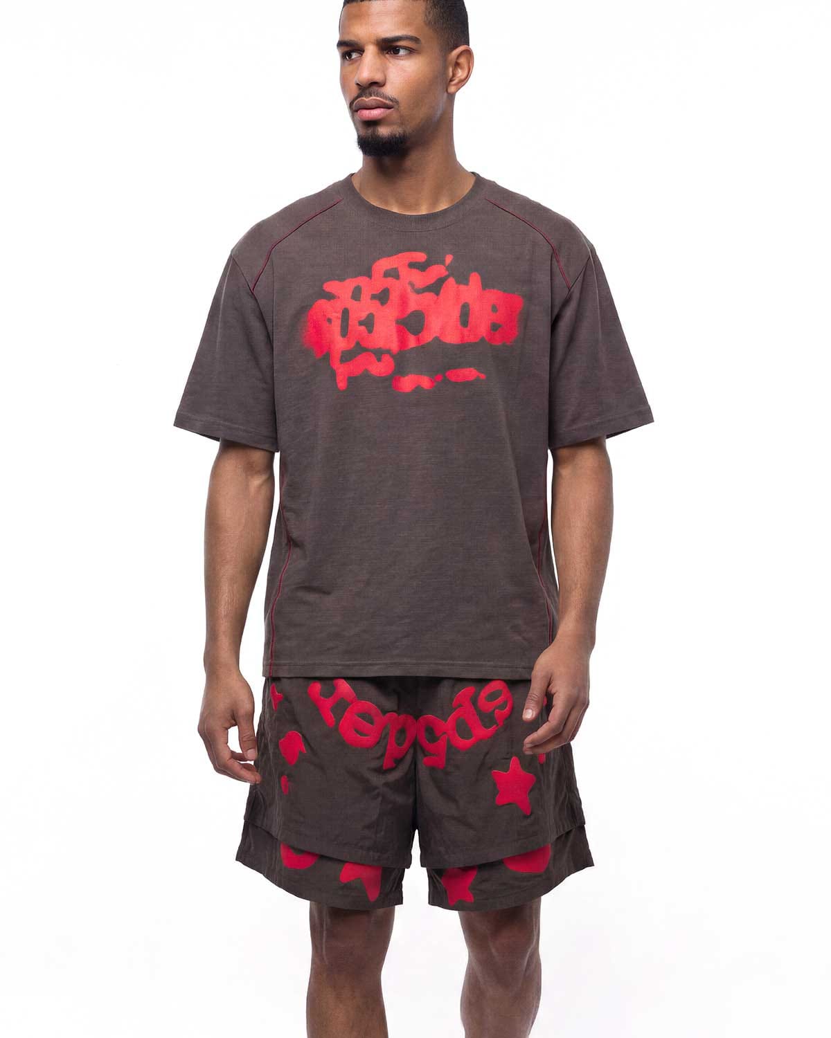 Sp5der Worldwide Sp5der Contrast Stitch Slub Tee Slate Grey