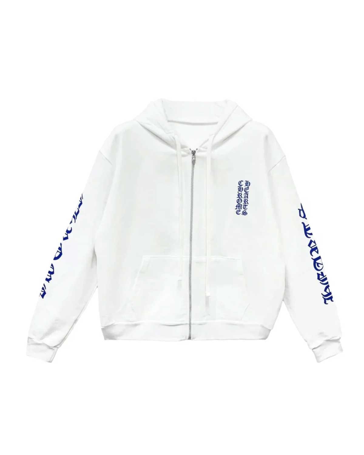 Chrome Hearts Vertical Logo Zip Up Hoodie White/Blue