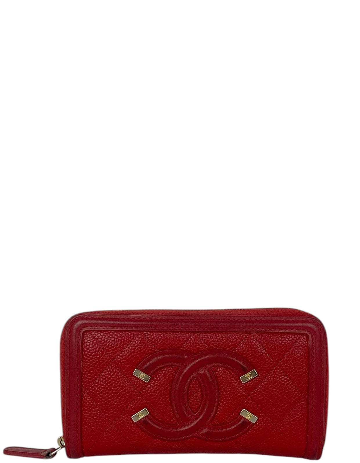 ASC Resale Chanel Caviar Red Filigree Zip Around Wallet