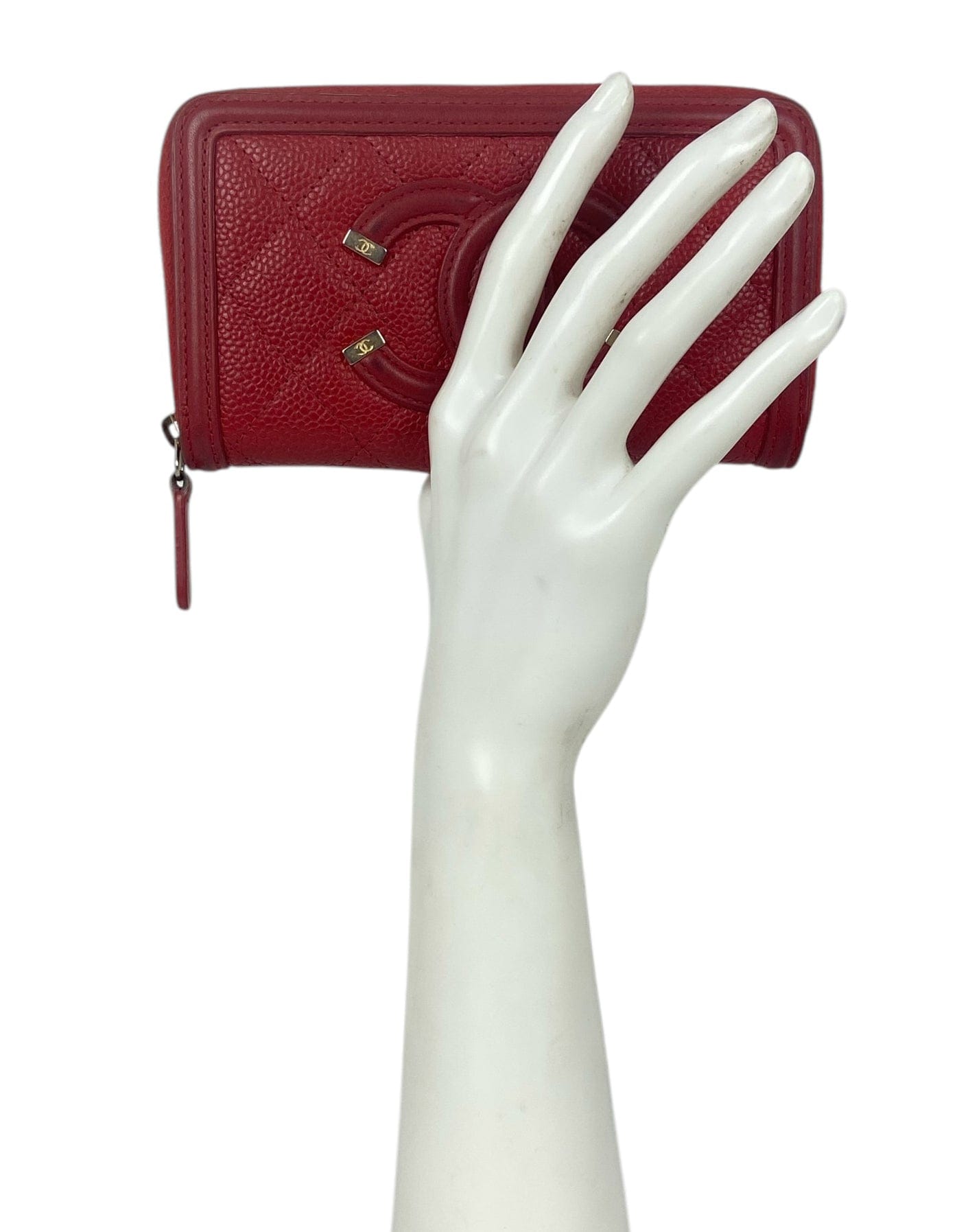 ASC Resale Chanel Caviar Red Filigree Zip Around Wallet