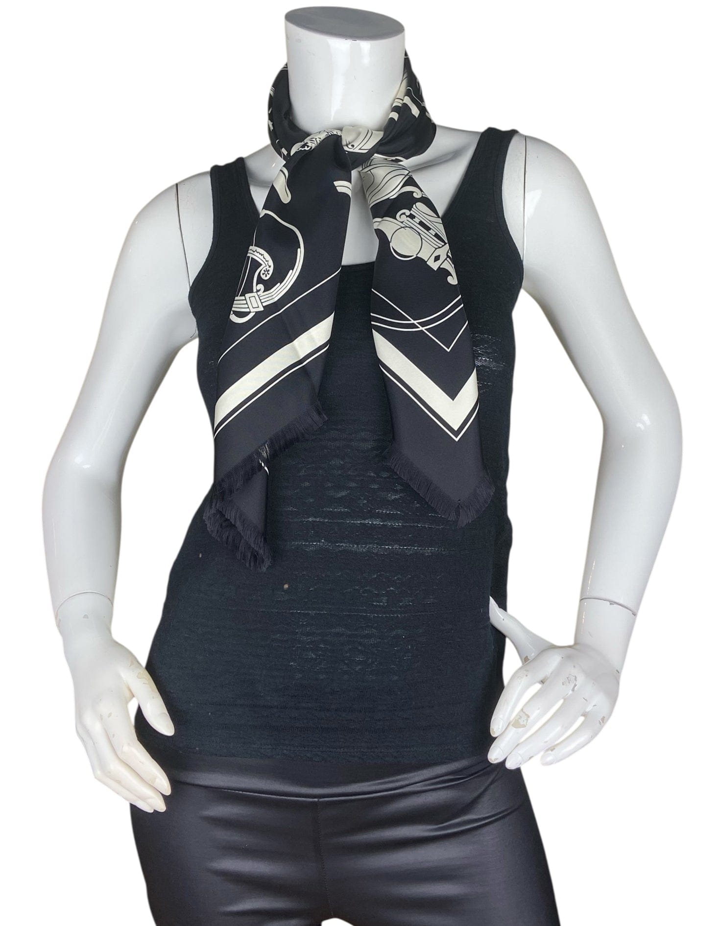 ASC Resale Hermes Black Ex-Libris Fringed 80cm Silk Scarf