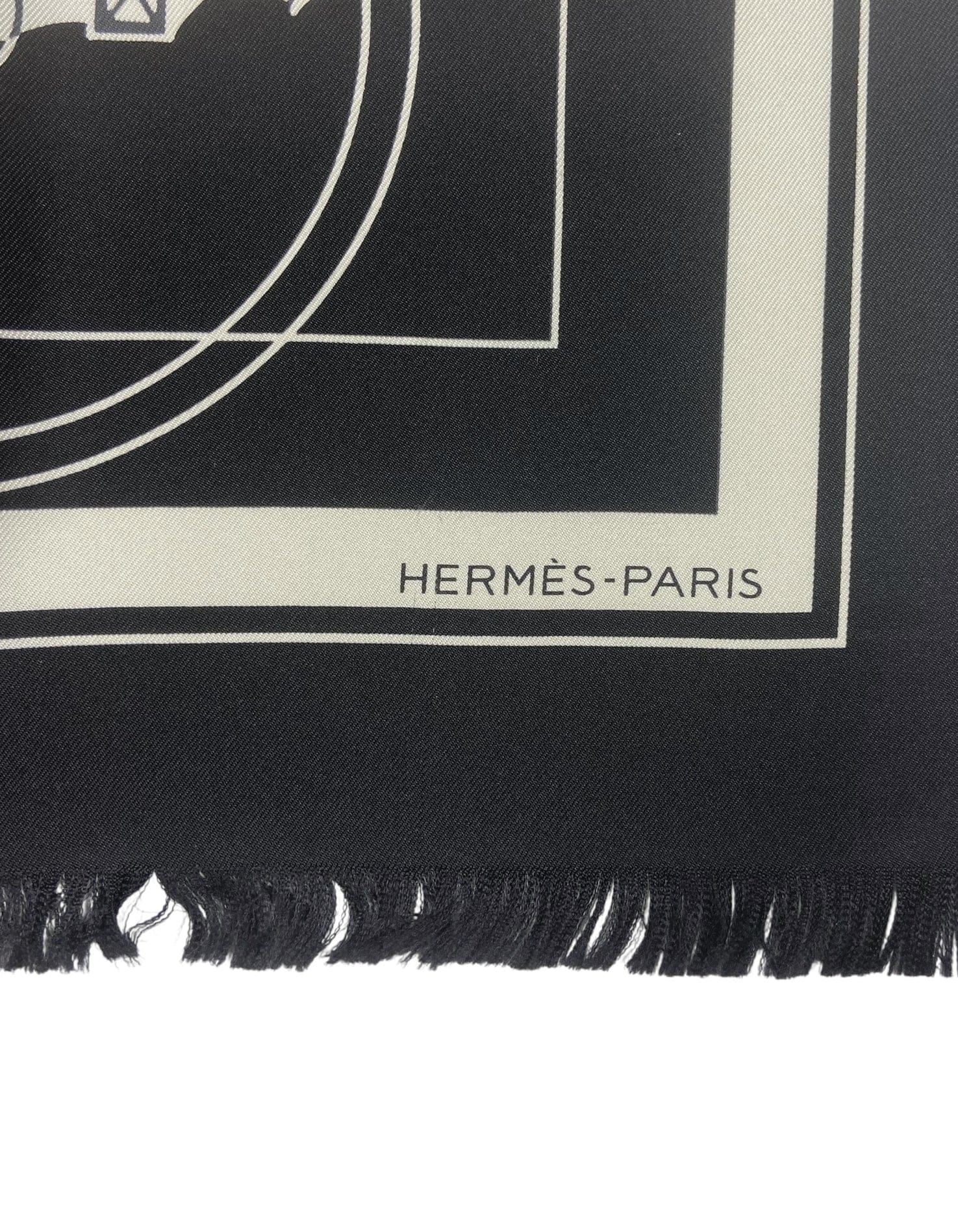 ASC Resale Hermes Black Ex-Libris Fringed 80cm Silk Scarf