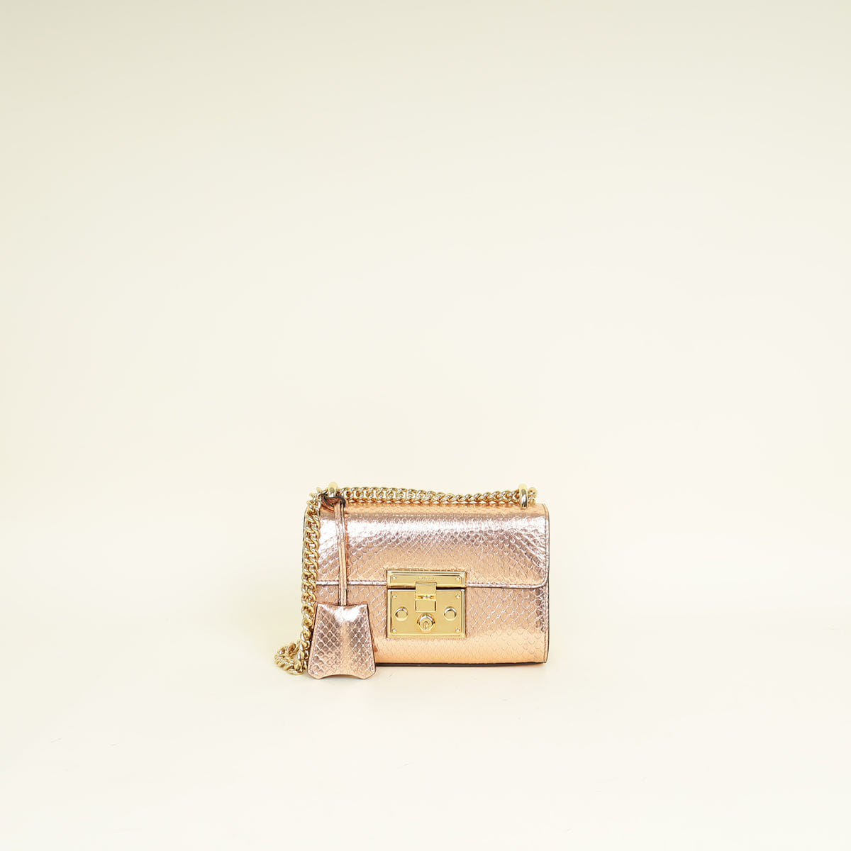 Gucci Metallic Pink Gold Middle East Exclusive Python Padlock Chain Small Shoulder Bag