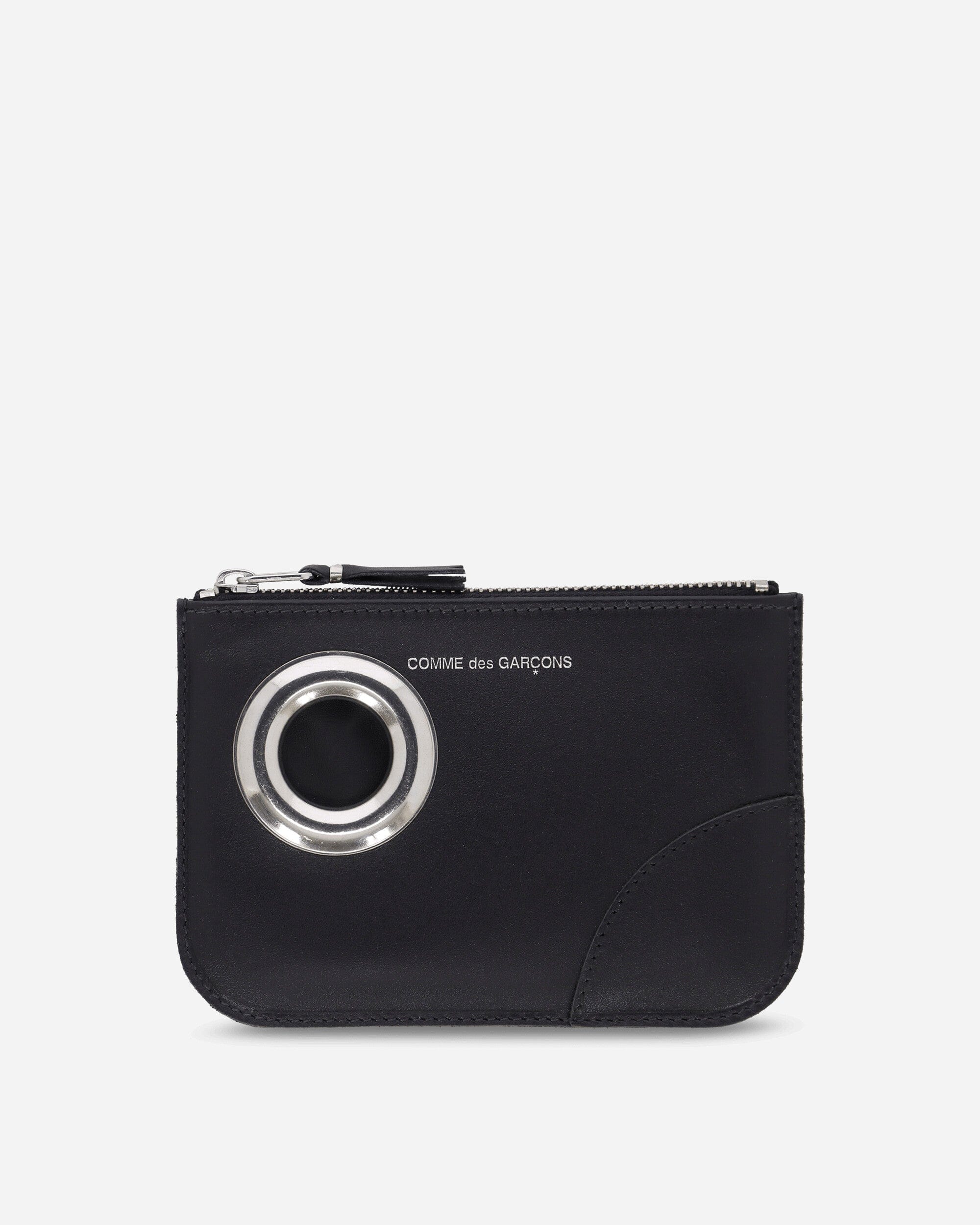Comme Des Garçons Wallet Silver Eyelet Zip Pouch Black