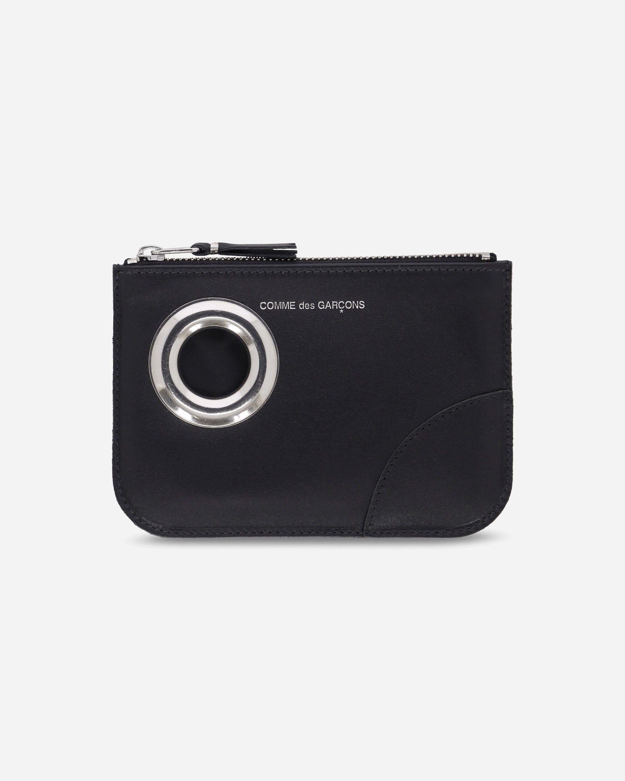 Comme Des Garçons Wallet Silver Eyelet Zip Pouch Black