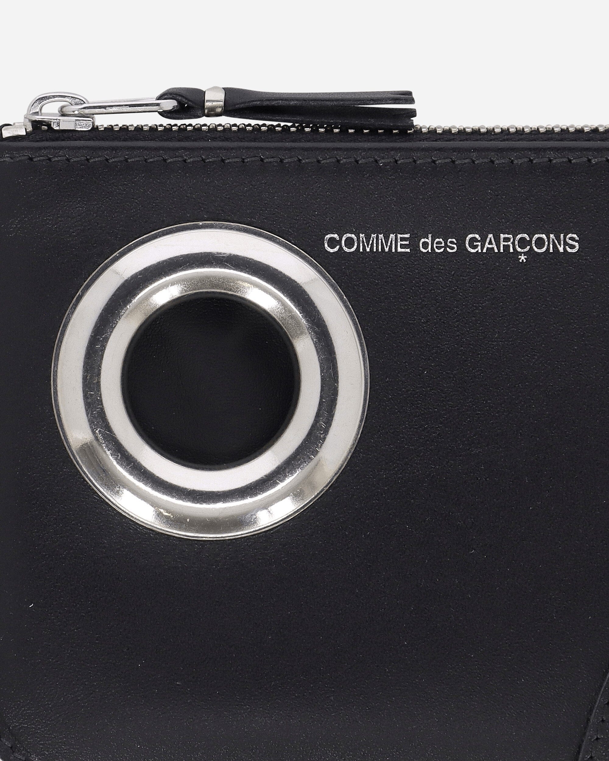 Comme Des Garçons Wallet Silver Eyelet Zip Pouch Black