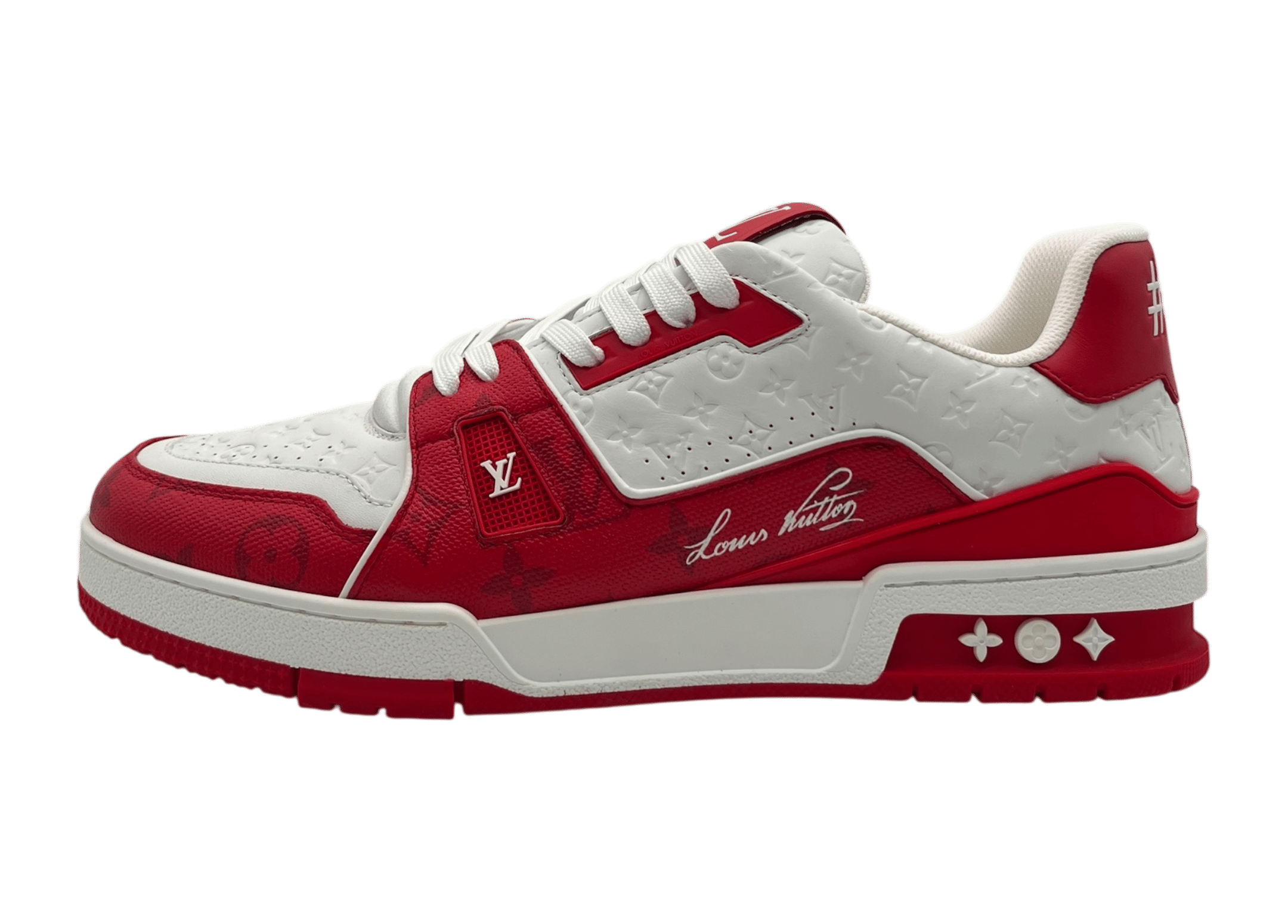 Louis Vuitton Trainer White Red Monogram COND NEW (NO BOX)