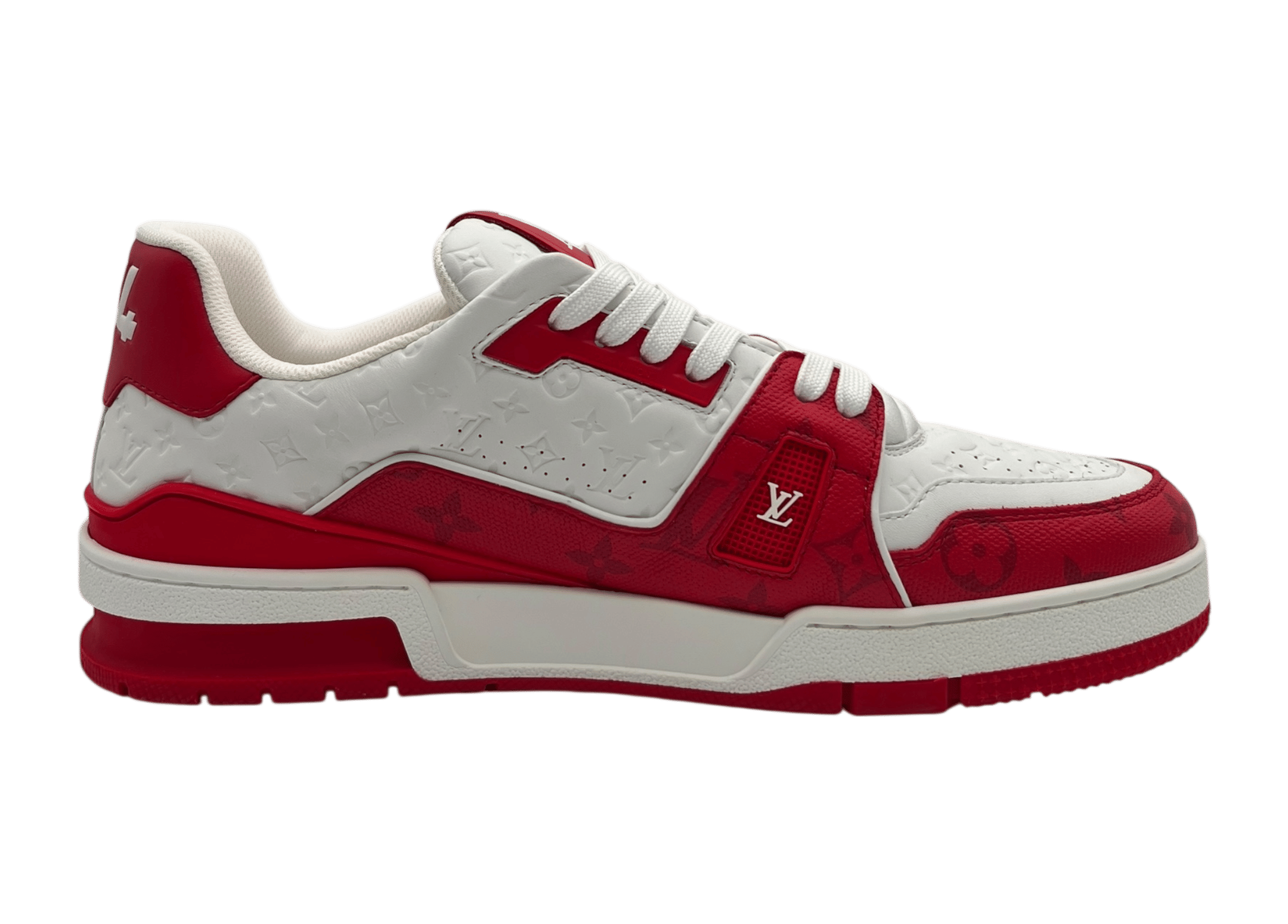 Louis Vuitton Trainer White Red Monogram COND NEW (NO BOX)