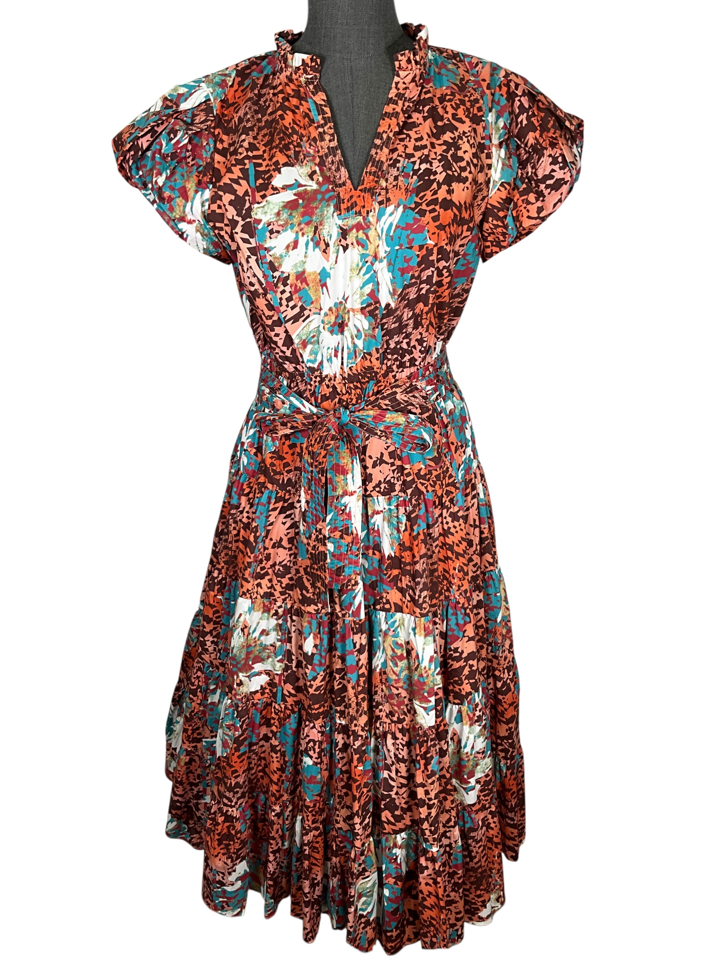 Ulla Johnson Printed Cotton Belted Midi Dress Size M