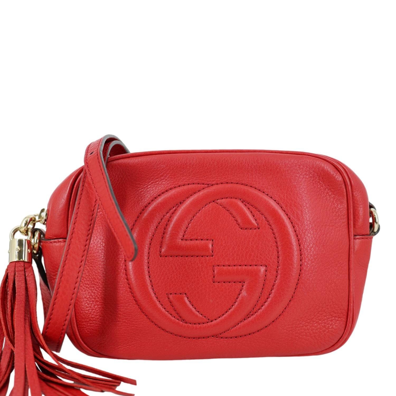 GUCCI Soho Disco Camera Leather Crossbody Bag Red 308364