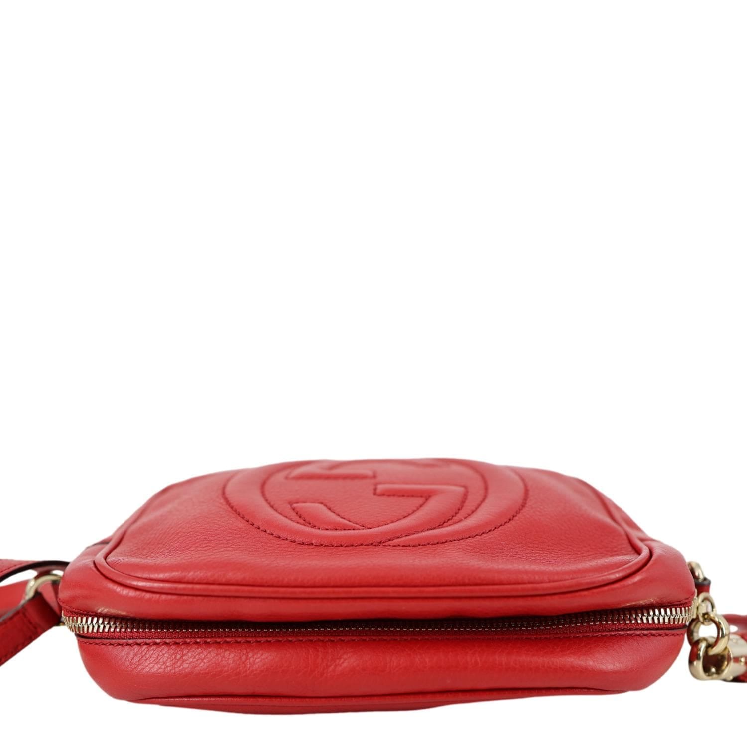 GUCCI Soho Disco Camera Leather Crossbody Bag Red 308364