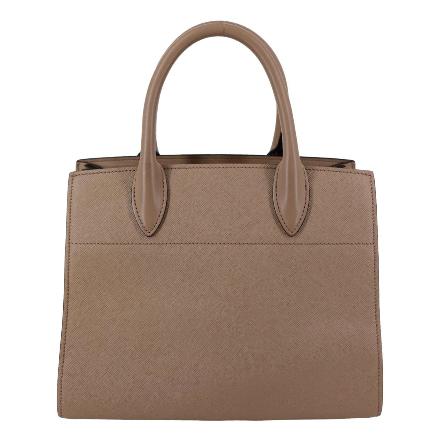 PRADA Bibliotheque Saffiano City Leather Double Handle Tote Shoulder Bag Beige