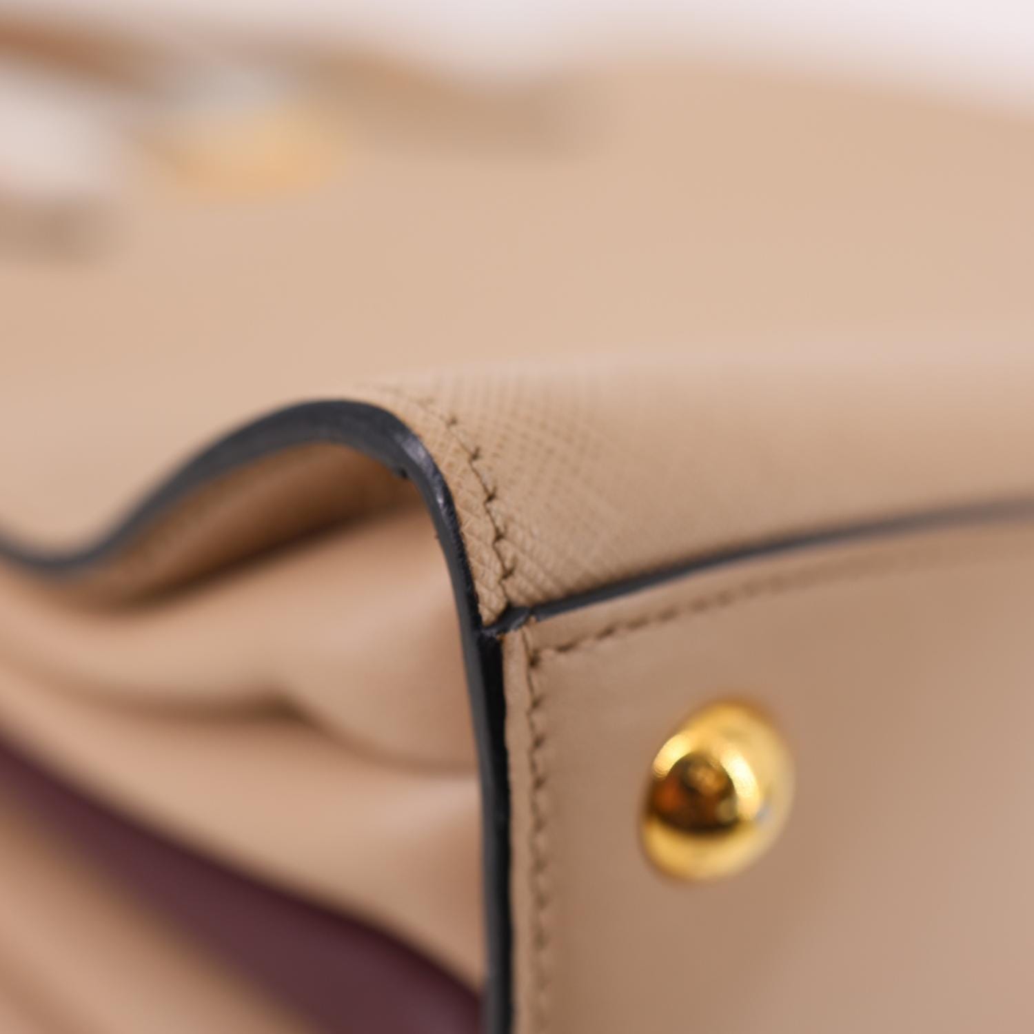 PRADA Bibliotheque Saffiano City Leather Double Handle Tote Shoulder Bag Beige