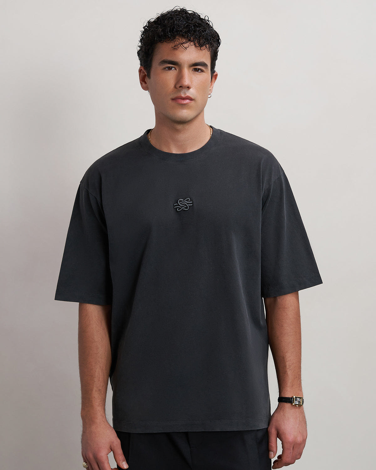 Conventional T-shirt Boxy Embroidered Vintage Black