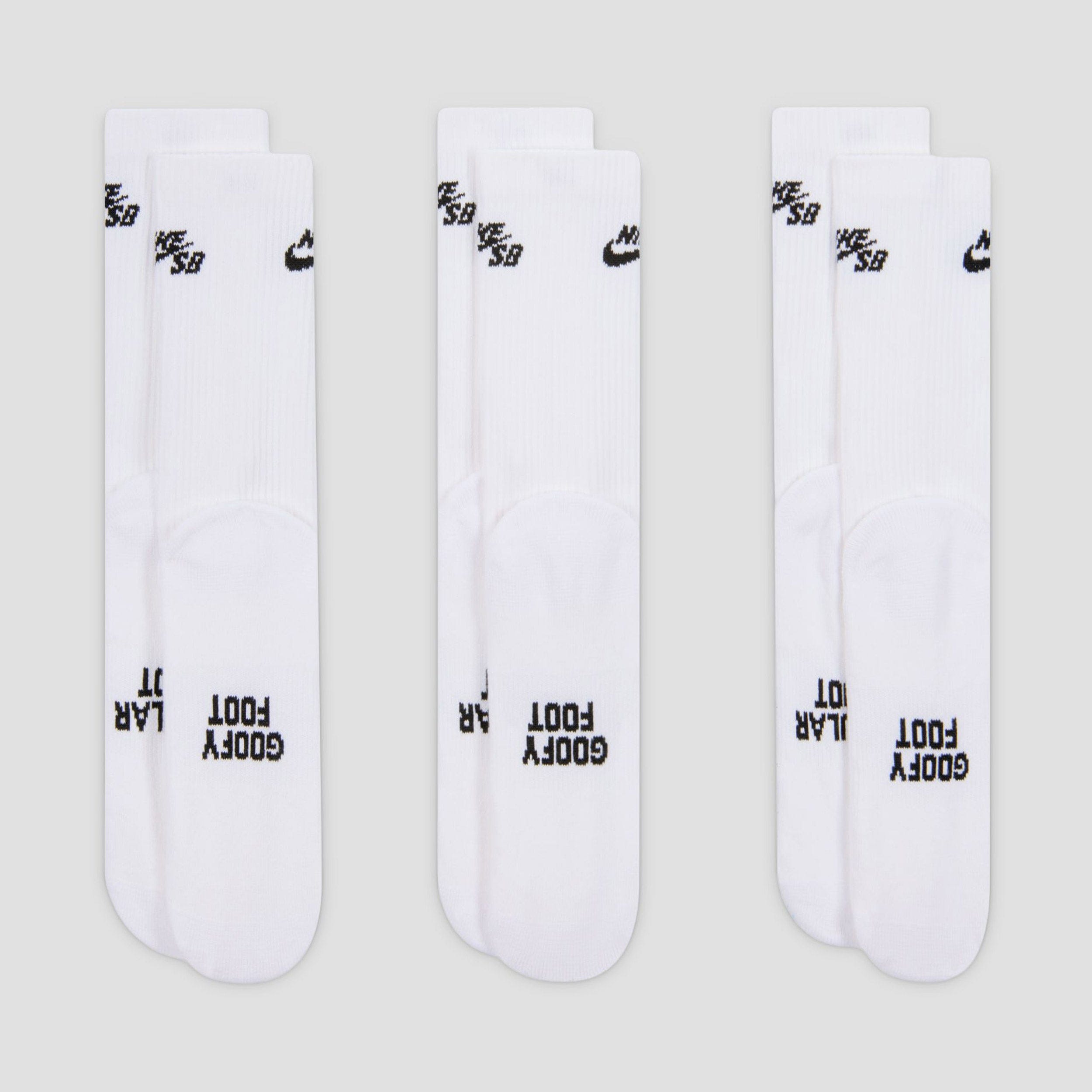 Nike SB Everyday Elevated Crew Socks 3 Pairs White