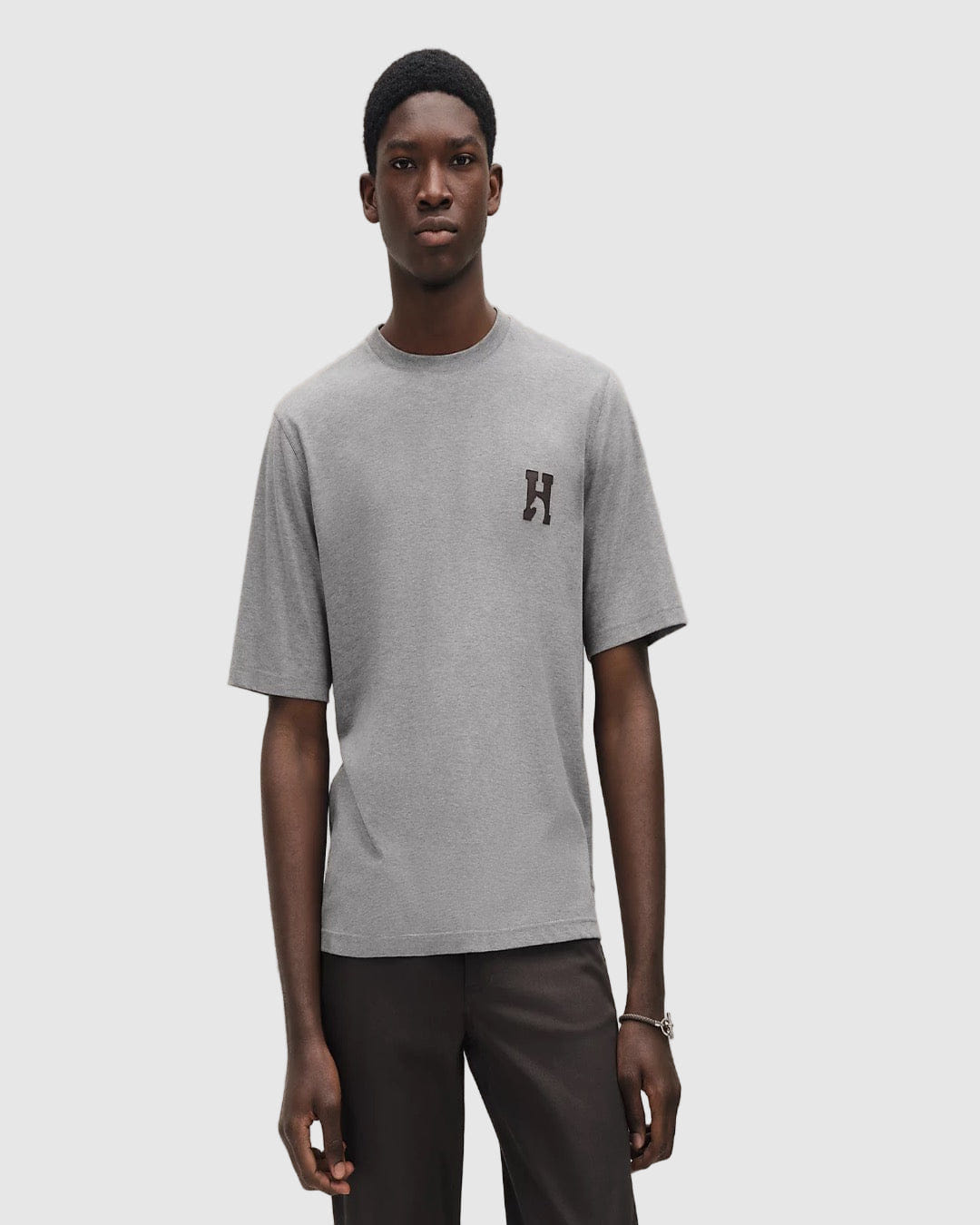 Hermes "H'Cheval" T-shirt with leather detail Gris