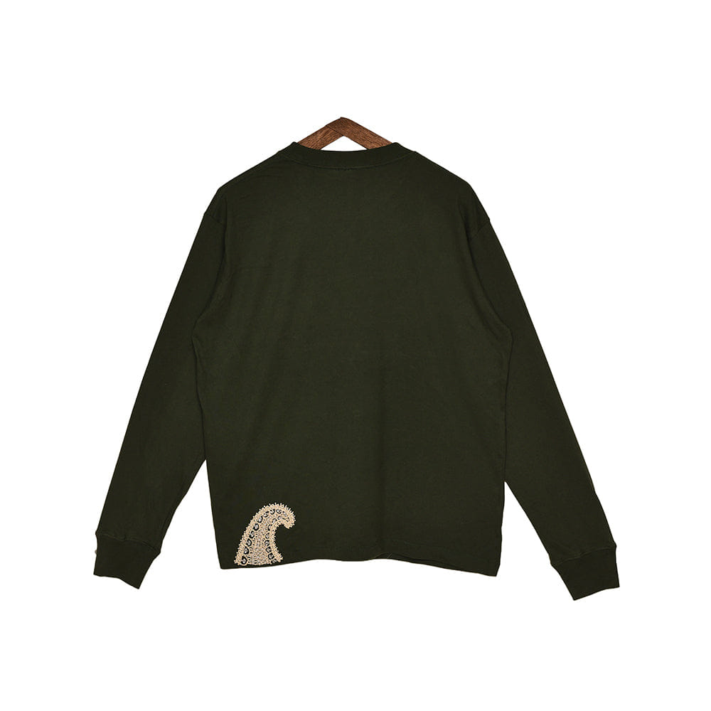 Kartik Research Chikankari LS Tee - Green/ Ecru
