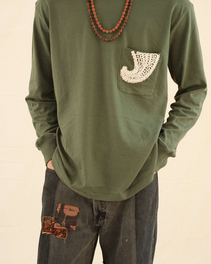 Kartik Research Chikankari LS Tee - Green/ Ecru