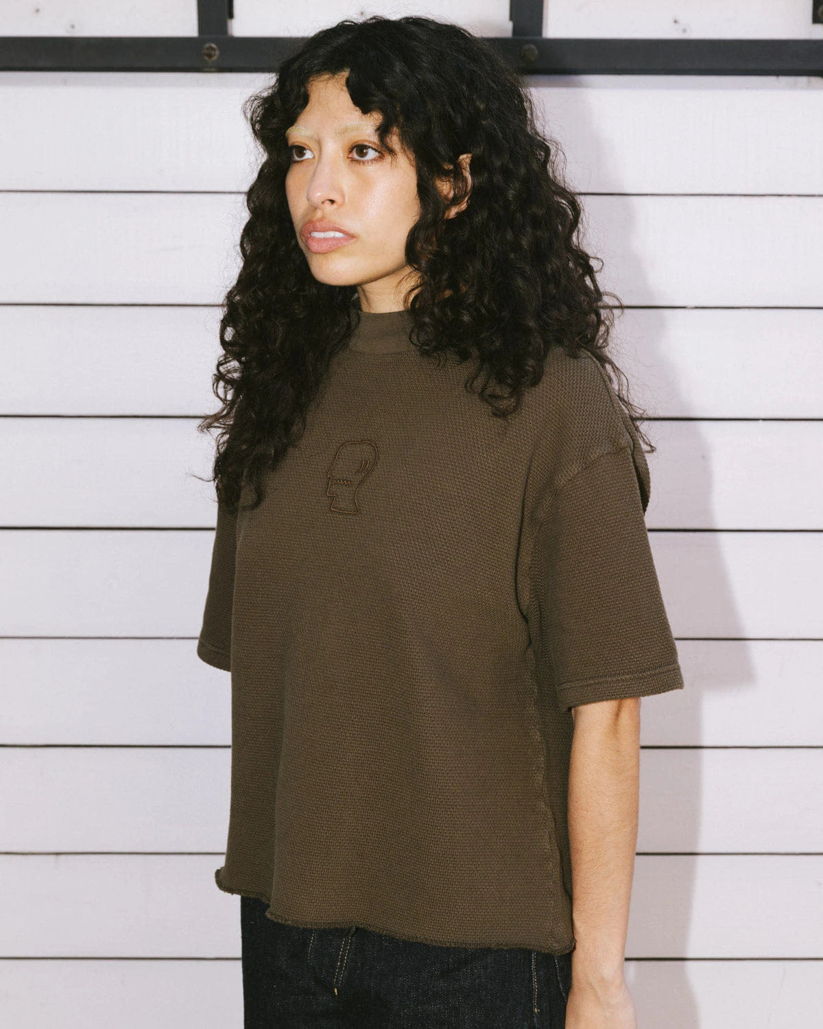 Brain Dead Boxy Thermal Mock Neck T-Shirt - Brown