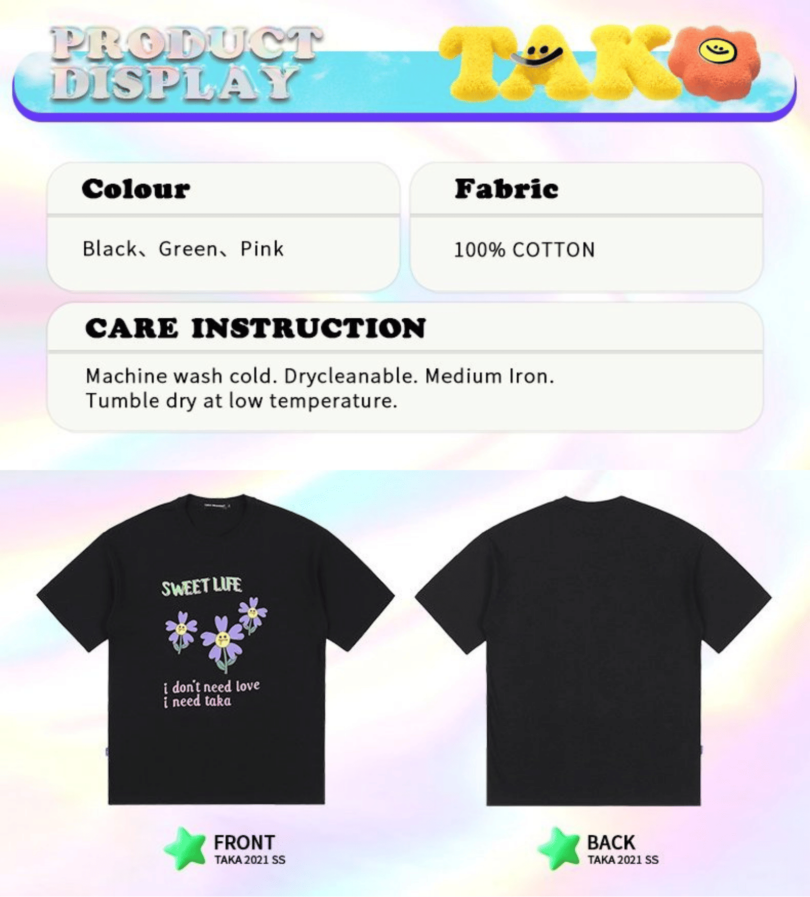 Taka Original Sweet Life Flower T-Shirt, Black