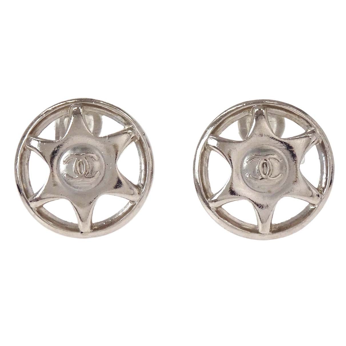 Chanel Button Clip-On Earrings Silver 97A