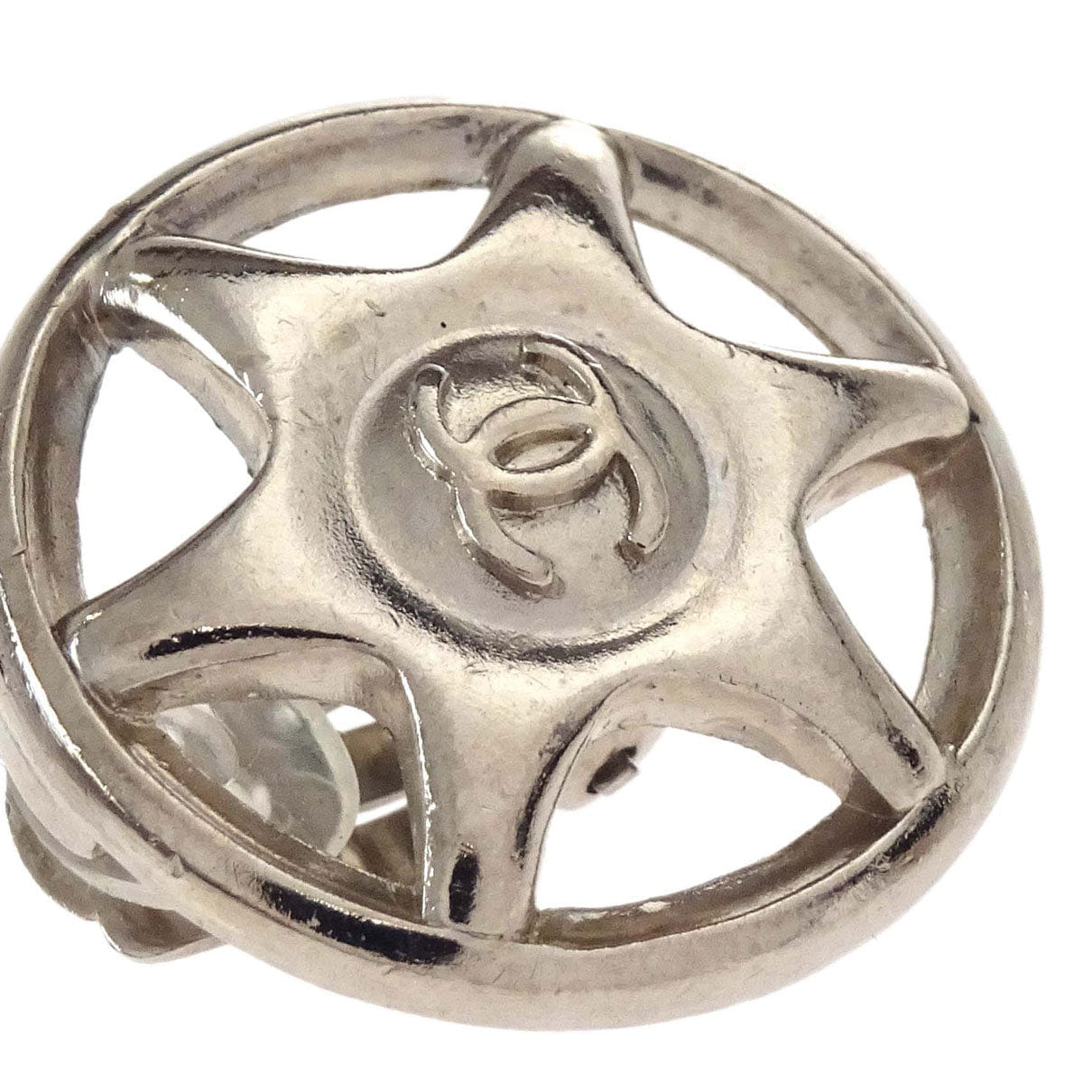 Chanel Button Clip-On Earrings Silver 97A