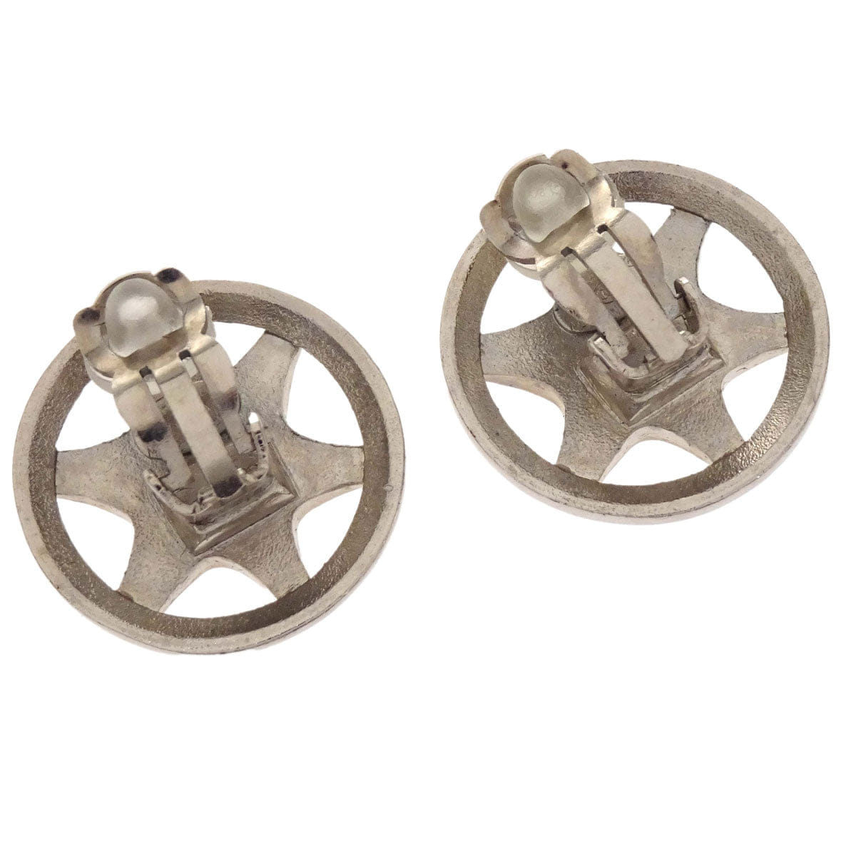 Chanel Button Clip-On Earrings Silver 97A