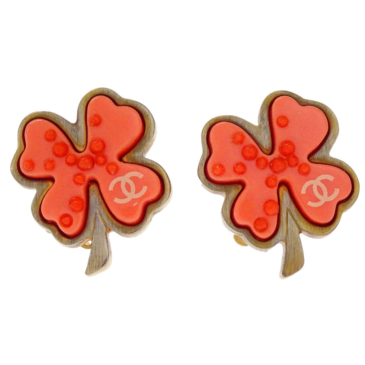 Chanel Clover Pink Clip-On Earrings 03P