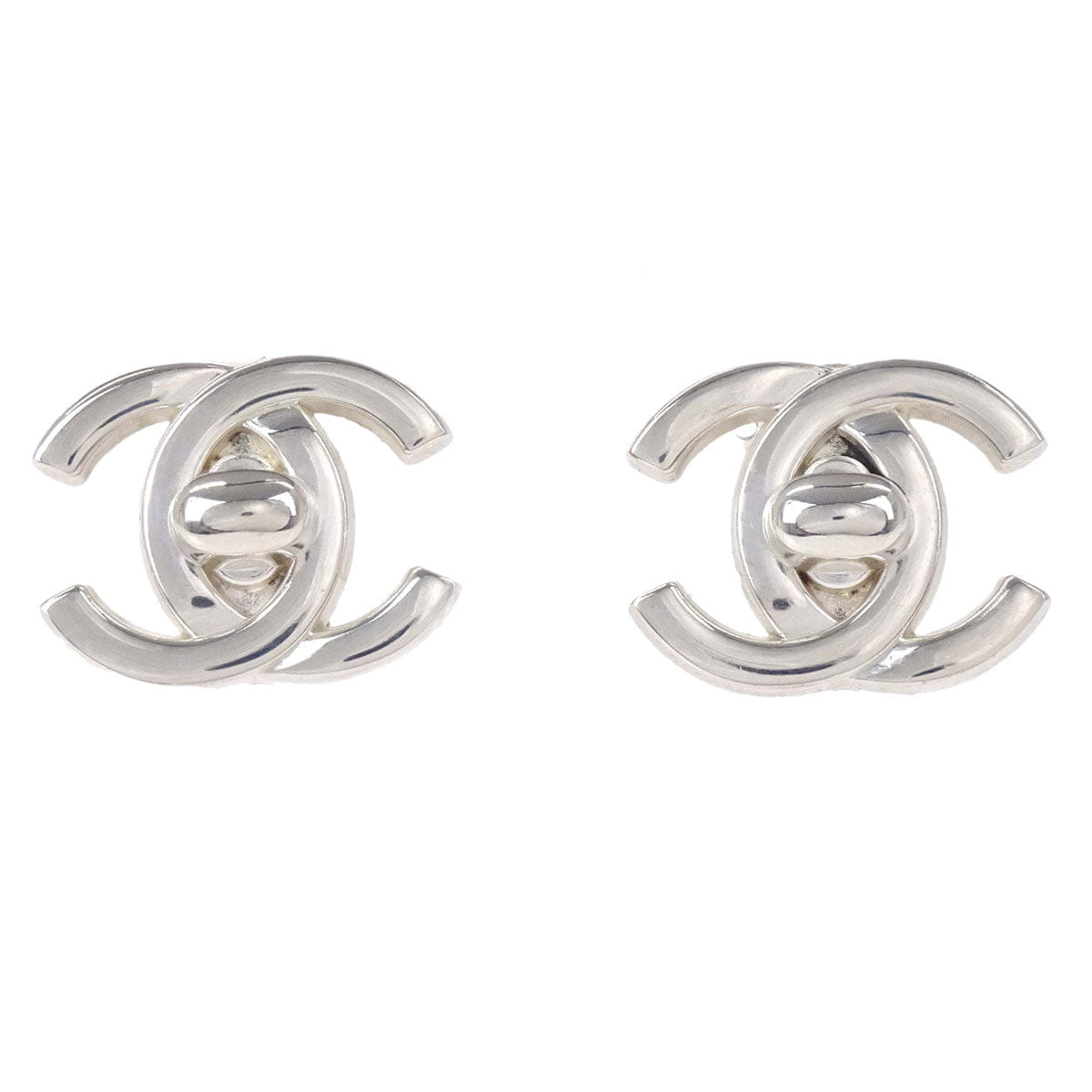 Chanel CC Turnlock Clip-On Earrings Silver Large 96P