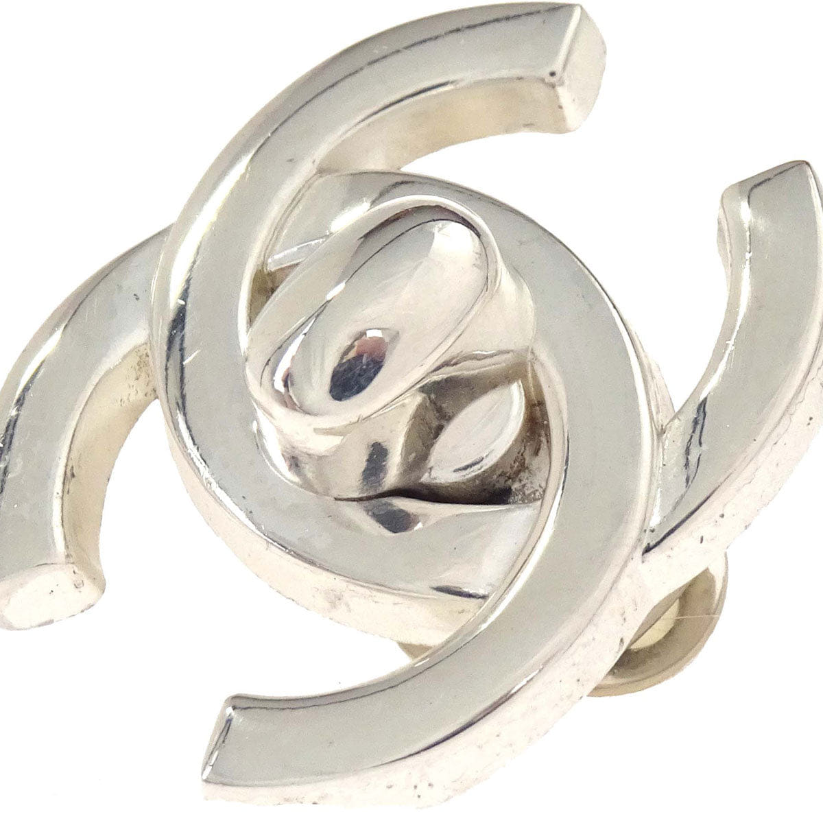 Chanel CC Turnlock Clip-On Earrings Silver Large 96P