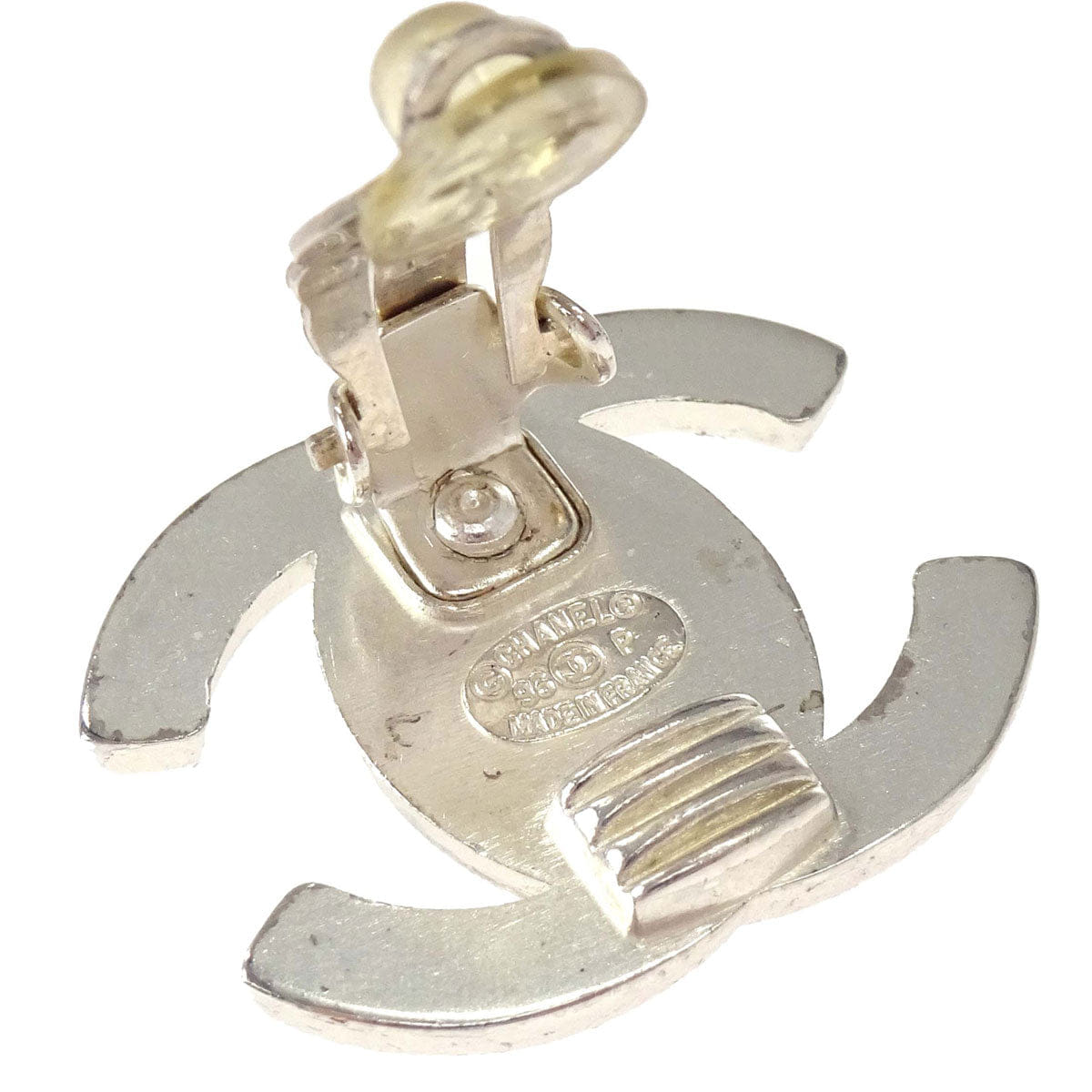 Chanel CC Turnlock Clip-On Earrings Silver Large 96P