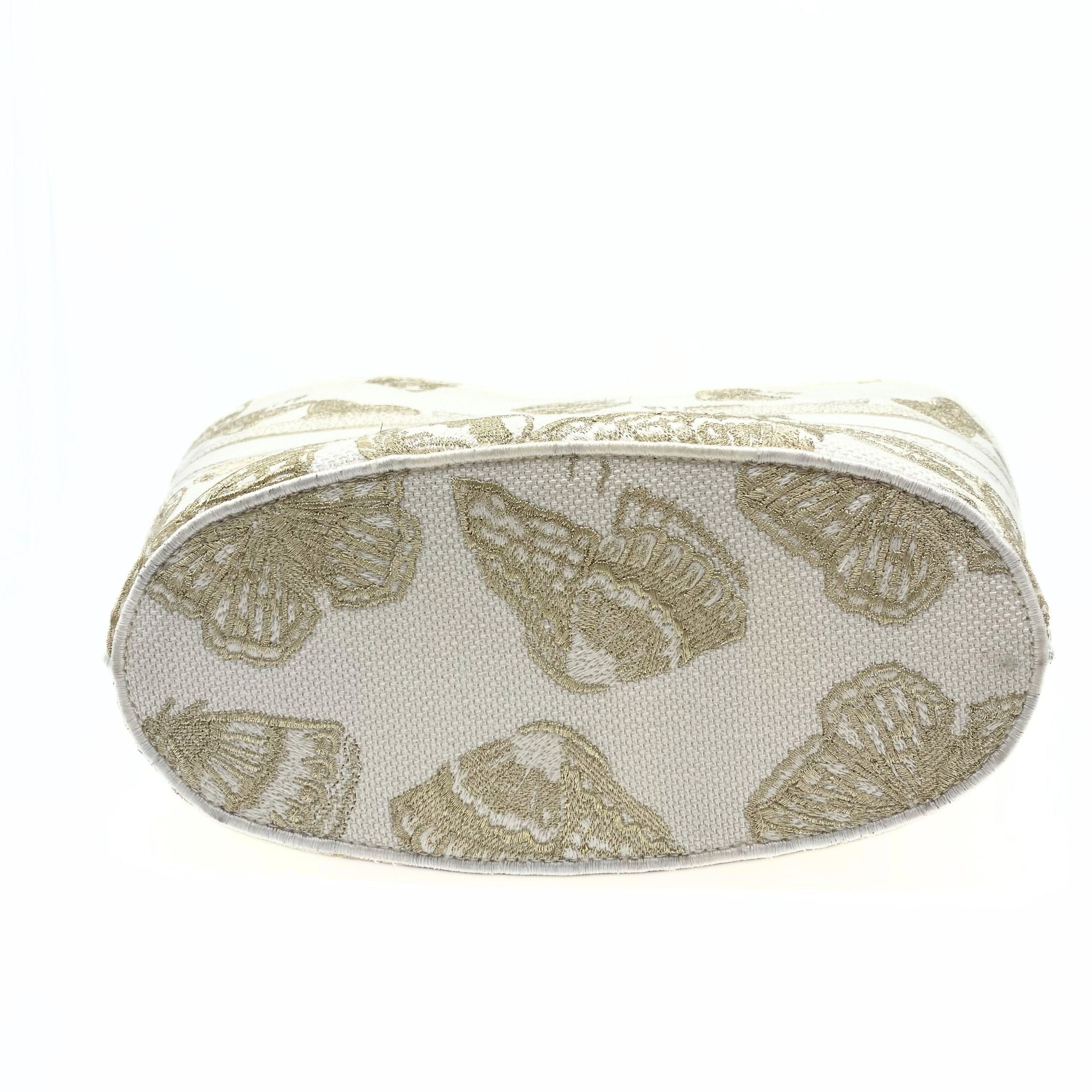Dior Canvas Cannage Embroidered Brocart Hat Basket Bag White Gold