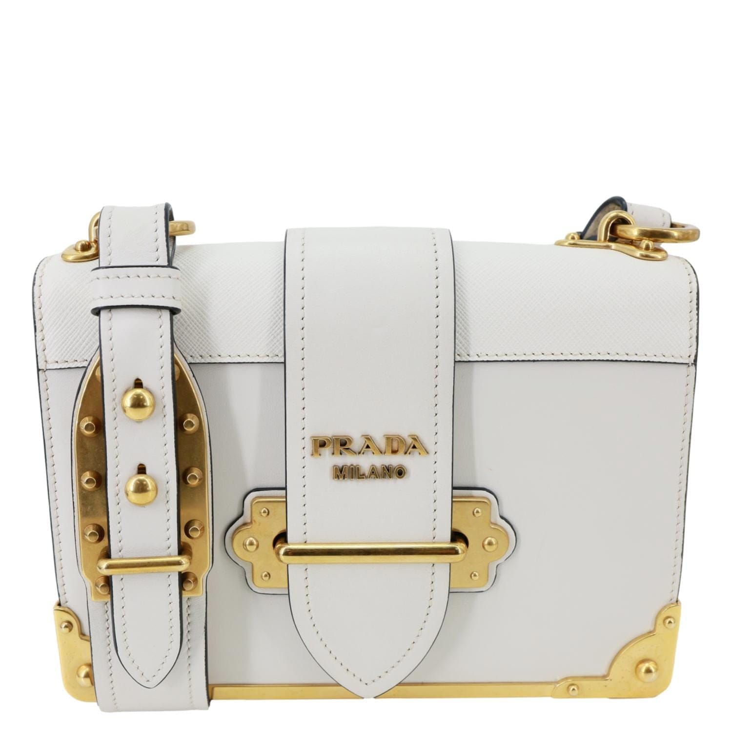 PRADA Cahier Large Soft Glace Calfskin Leather Shoulder Bag White