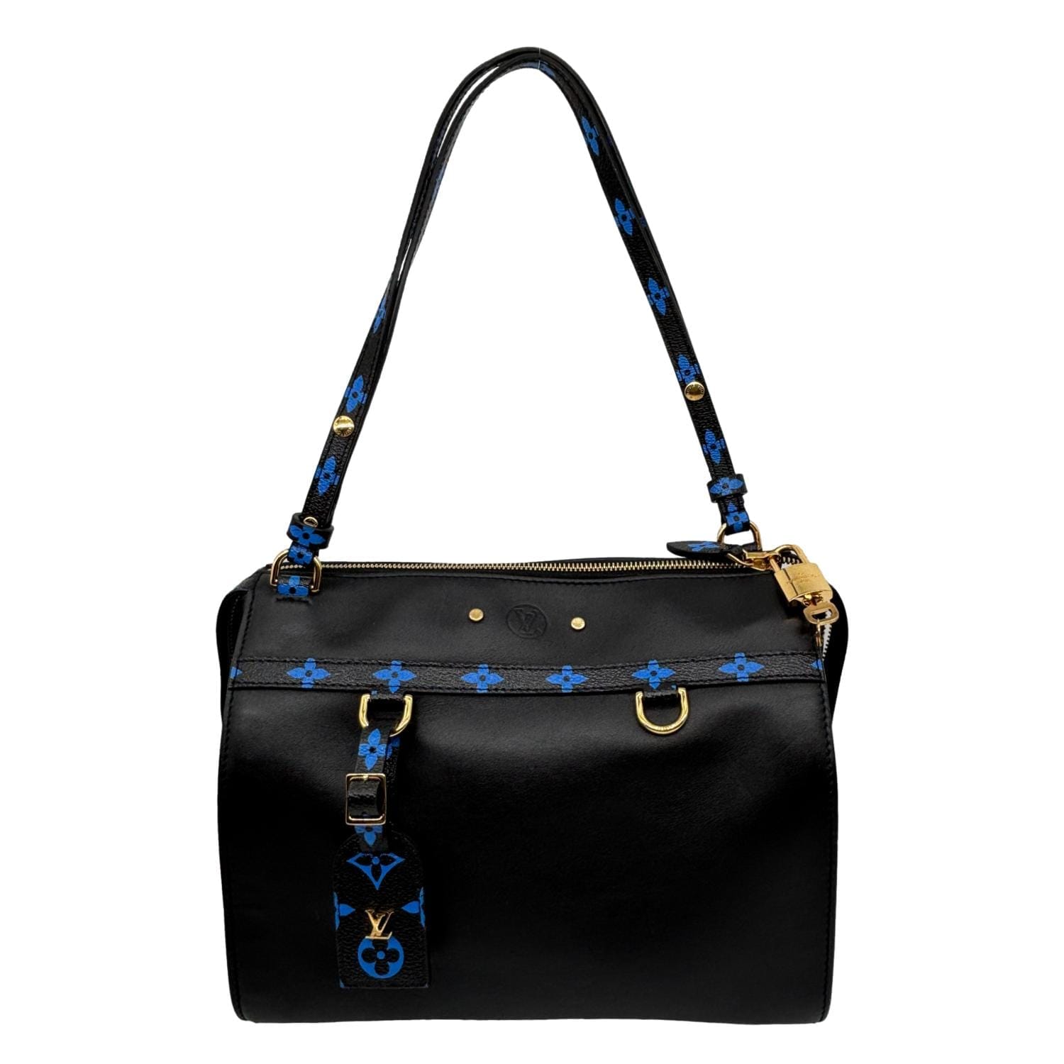 LOUIS VUITTON Speedy Amazon MM Leather Monogram Canvas Shoulder Bag Blue Noir