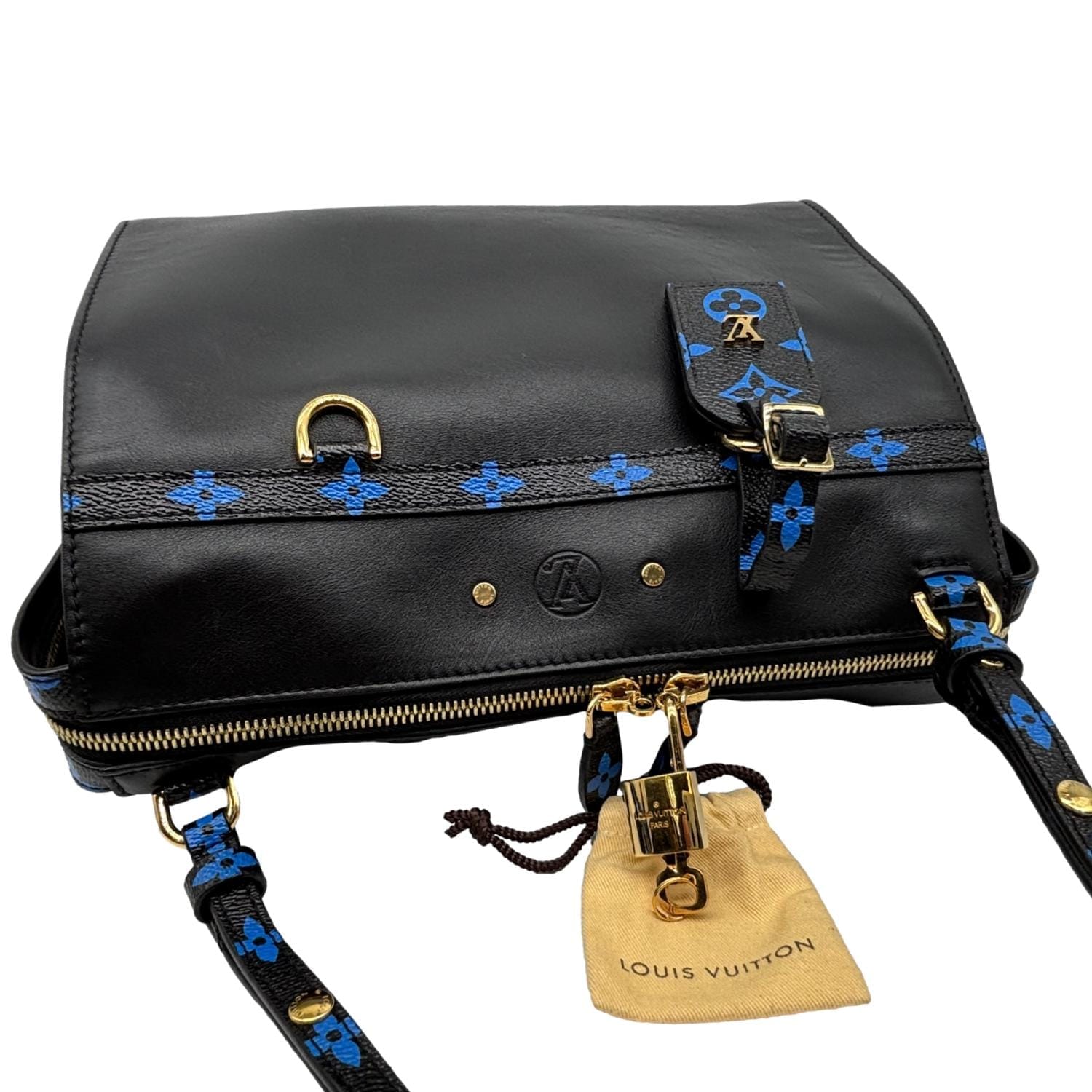 LOUIS VUITTON Speedy Amazon MM Leather Monogram Canvas Shoulder Bag Blue Noir