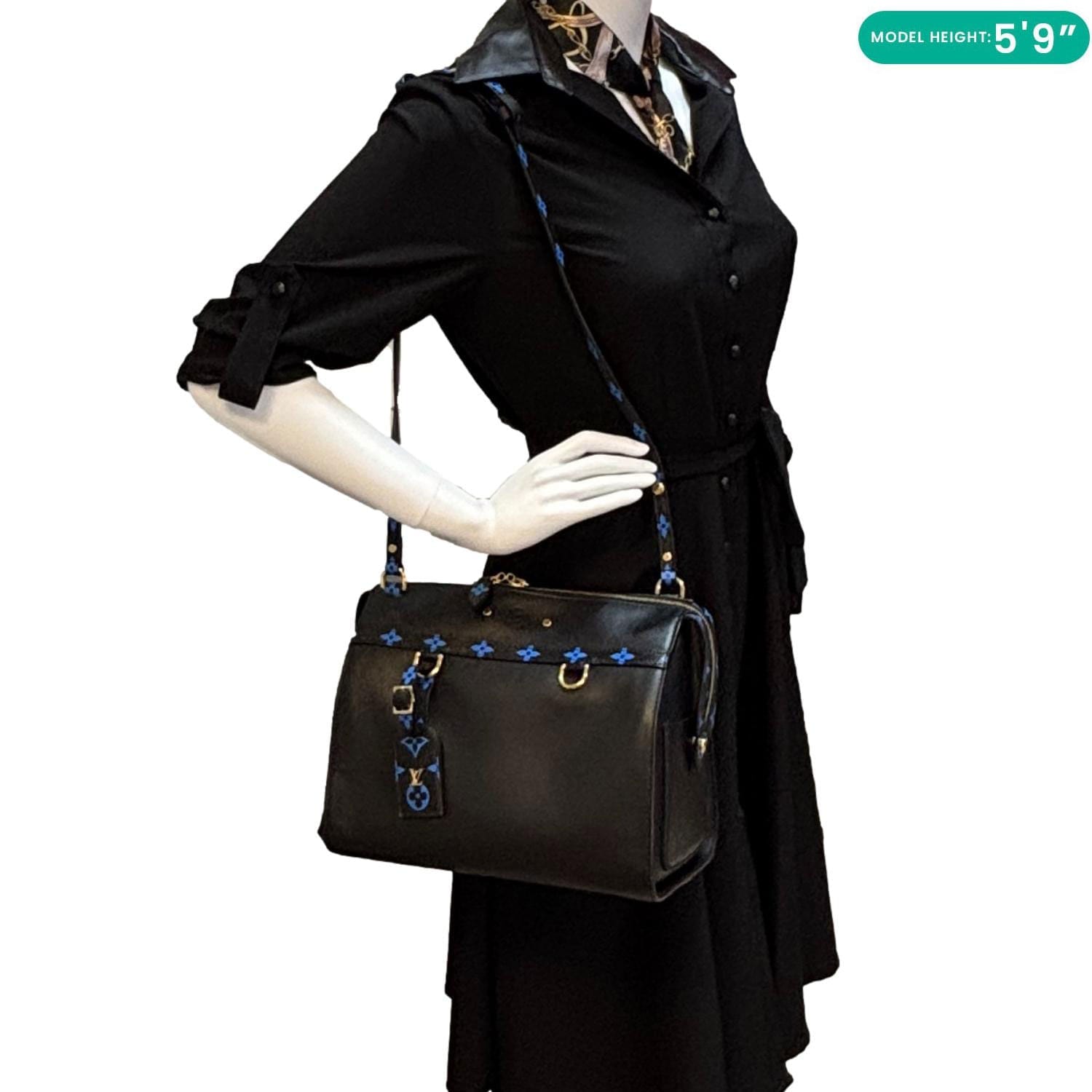 LOUIS VUITTON Speedy Amazon MM Leather Monogram Canvas Shoulder Bag Blue Noir