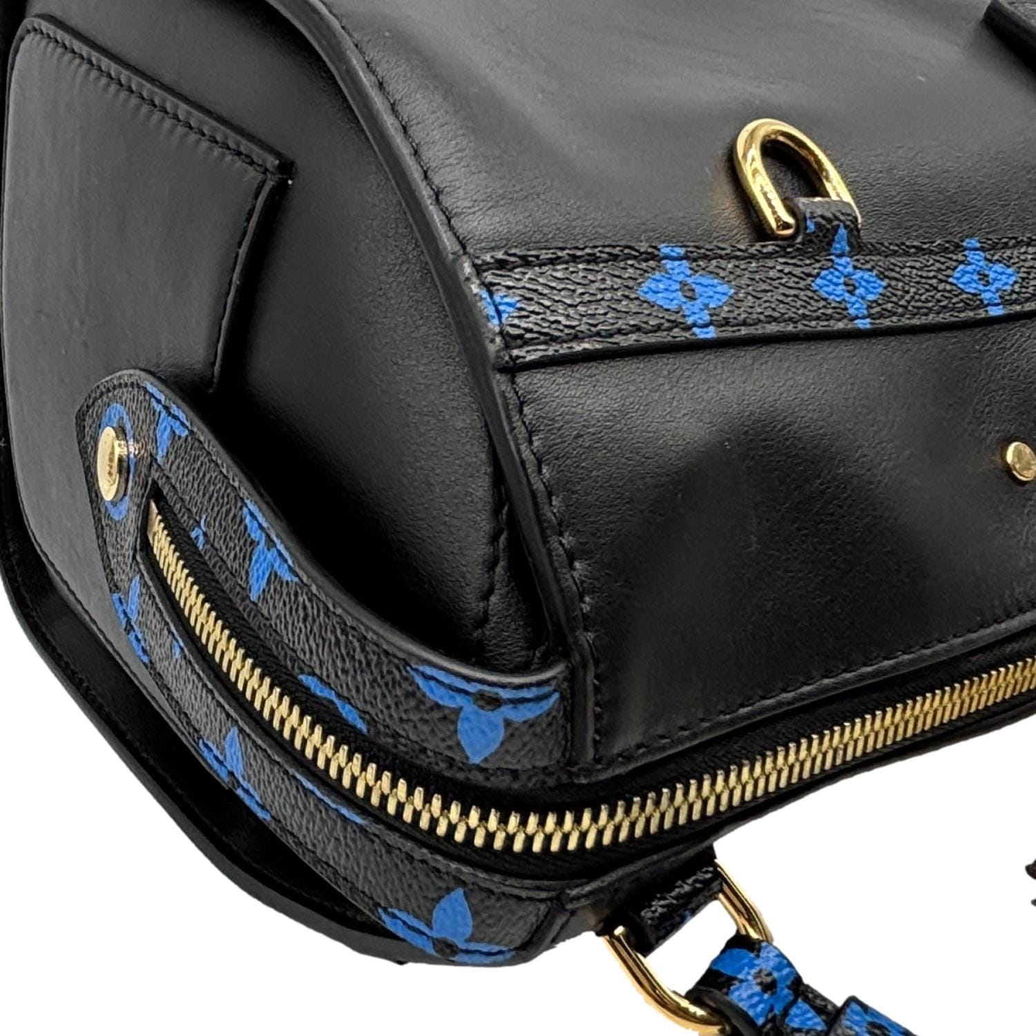 LOUIS VUITTON Speedy Amazon MM Leather Monogram Canvas Shoulder Bag Blue Noir