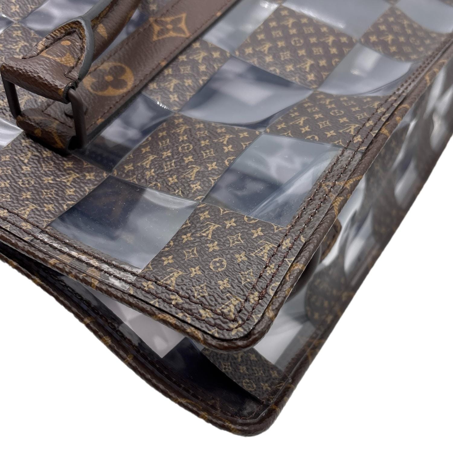 LOUIS VUITTON Sac Plat Chess PVC Monogram Coated Canvas Tote Shoulder Bag Brown