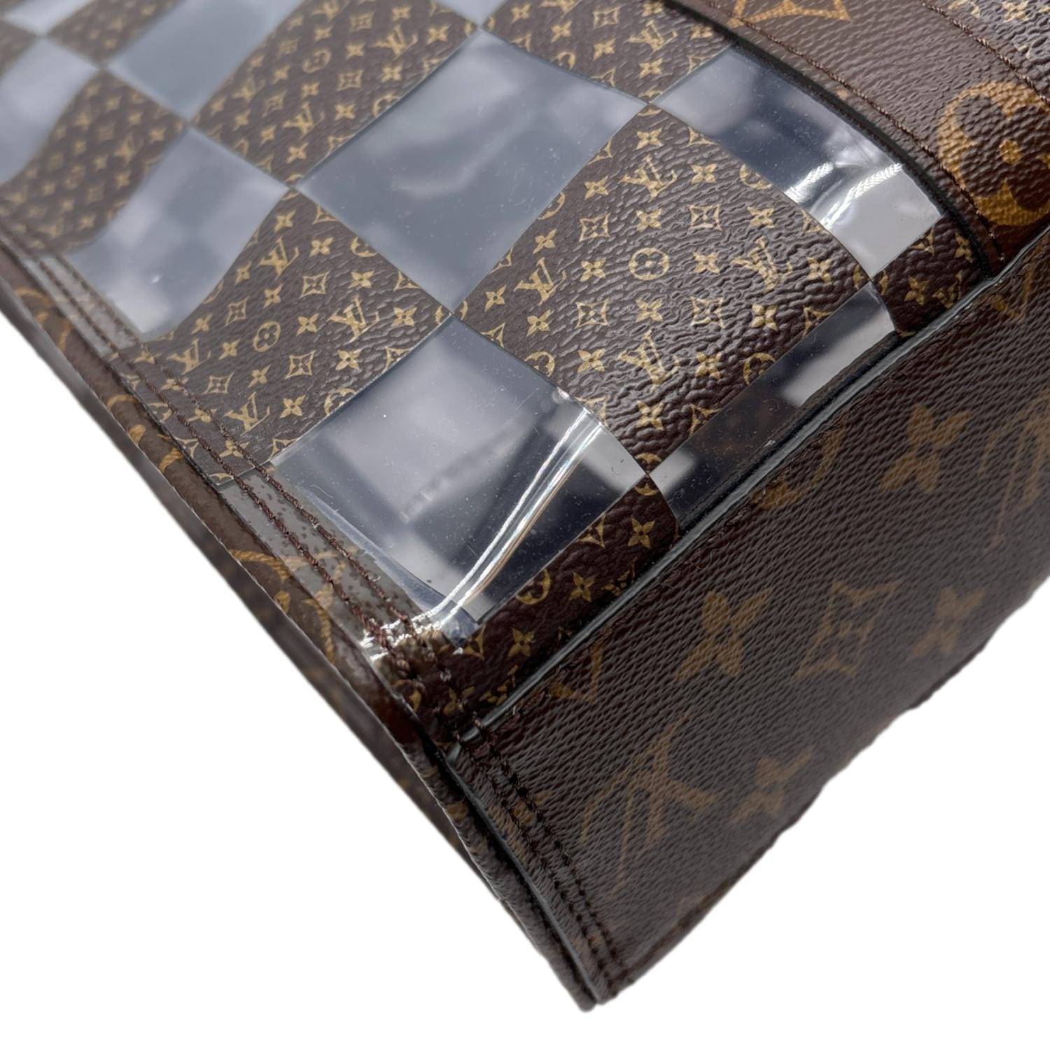 LOUIS VUITTON Sac Plat Chess PVC Monogram Coated Canvas Tote Shoulder Bag Brown